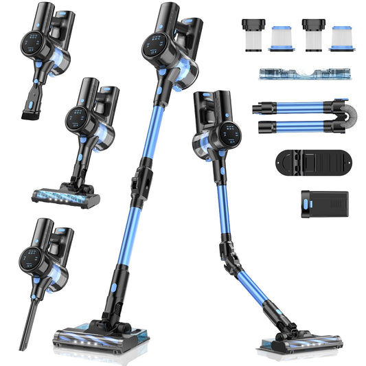 COYIVI Aspiradora Inalambrica, Aspirador Vertical Sin Cable 6 en 1, 30KPa Aspirar y Trapear, 250W Aspiradoras Potente Succión con LED y Motor Sin Escobillas, para Suelos Duros, Alfombras y Pelos de Mascotas