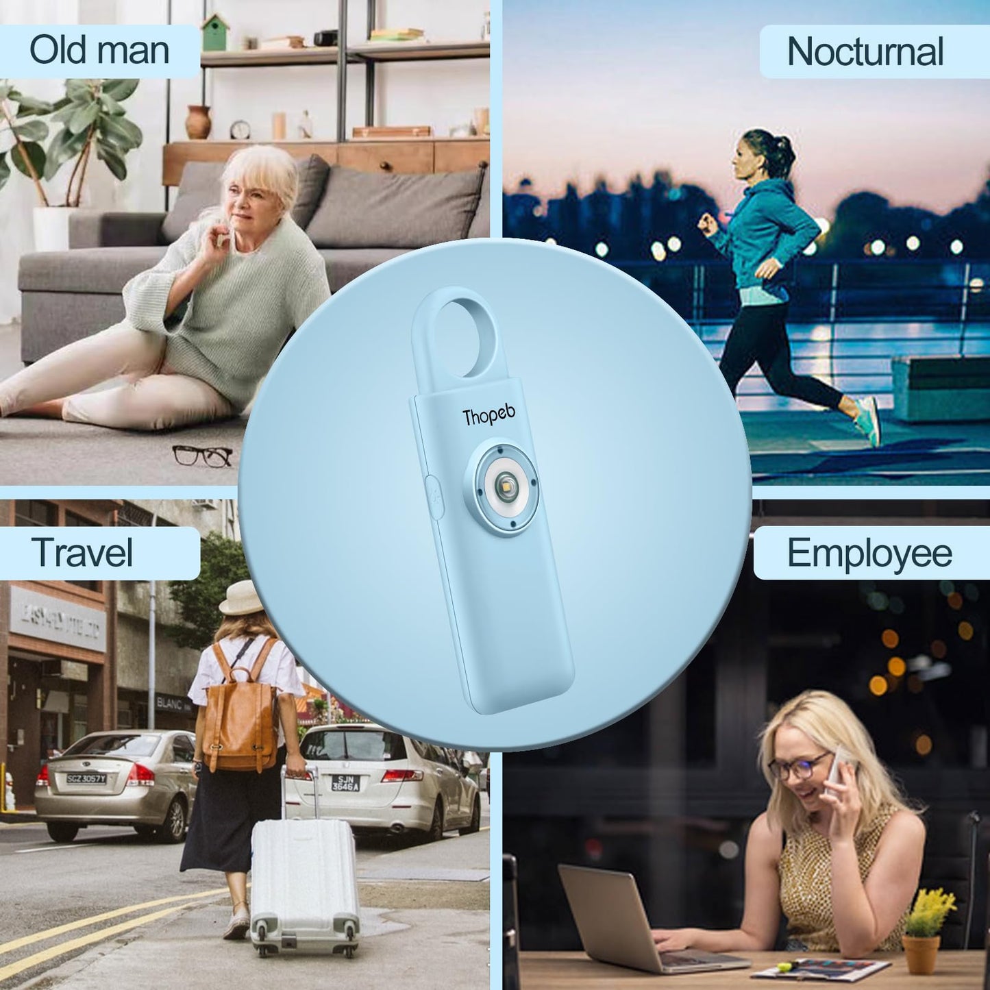 Llavero de Alarma de Seguridad Personal Thopeb Agua Recargable para Mujeres, Hombres, Niños y Ancianos