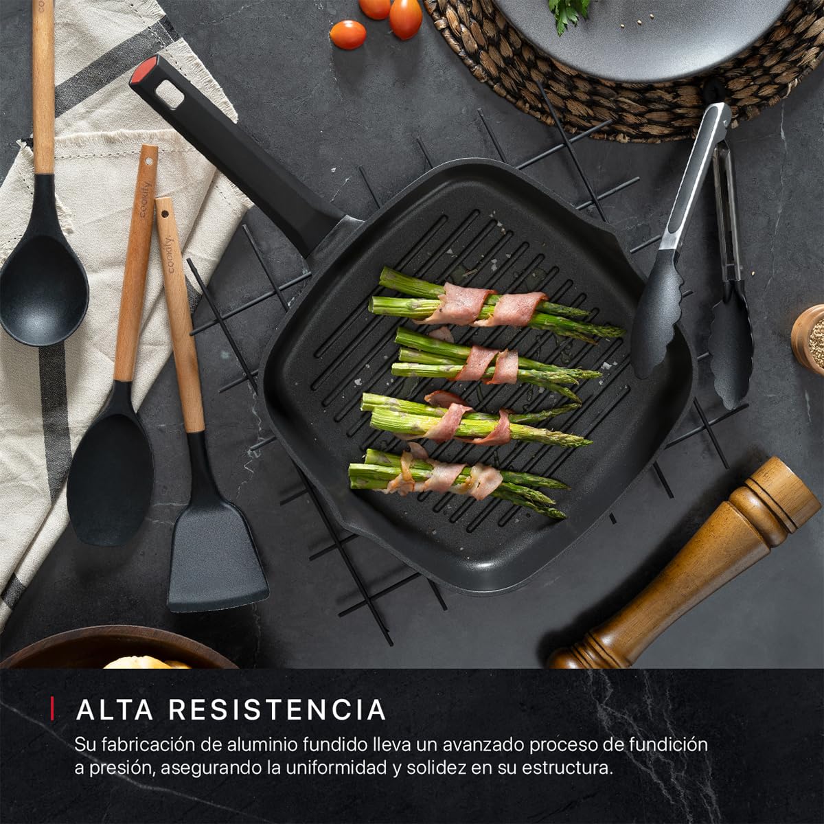 Sartén de Aluminio Cookify Negro con Revestimiento Antiadherente de Grill 28 cm