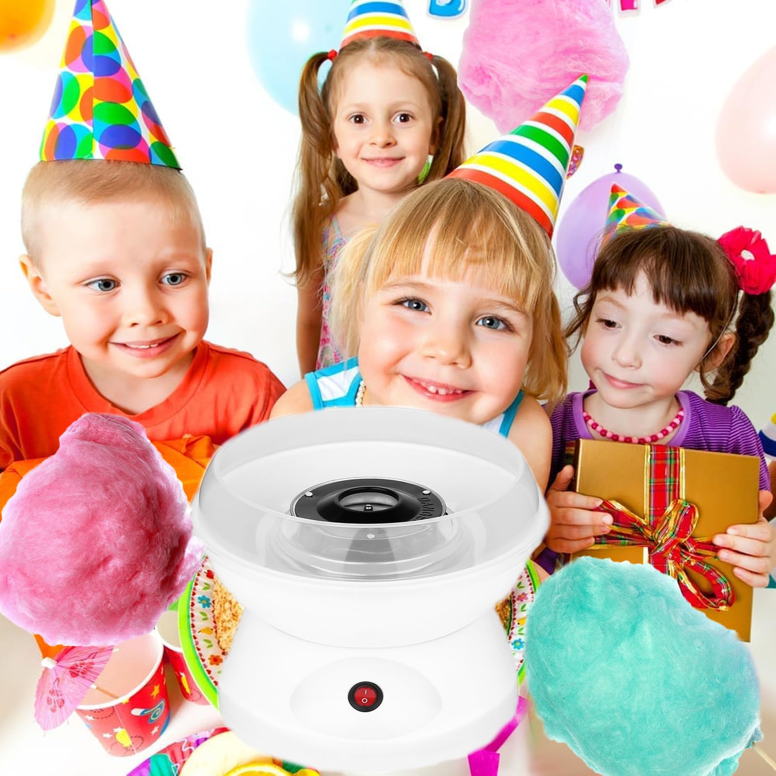 Máquina de Algodón, Mini Máquina de Algodón, Máquina de Algodón Eléctrica Portátil, con 10 Palitos de Malvavisco y Cucharas de Azúcar, para Fiestas de Cumpleaños y Eventos Familiares(blanco)