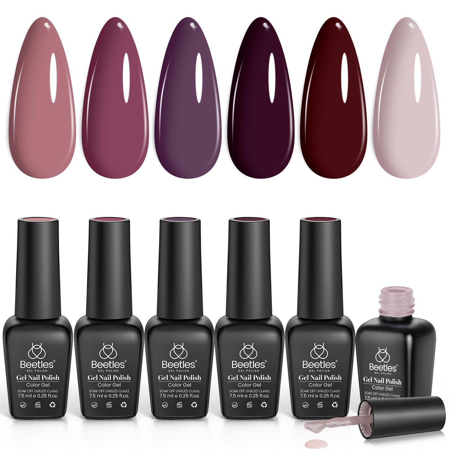 beetles Gel Polish - Set de Esmaltes en Gel 6 Colores Otoñales, UV/LED, 7.5 ml Cada Uno