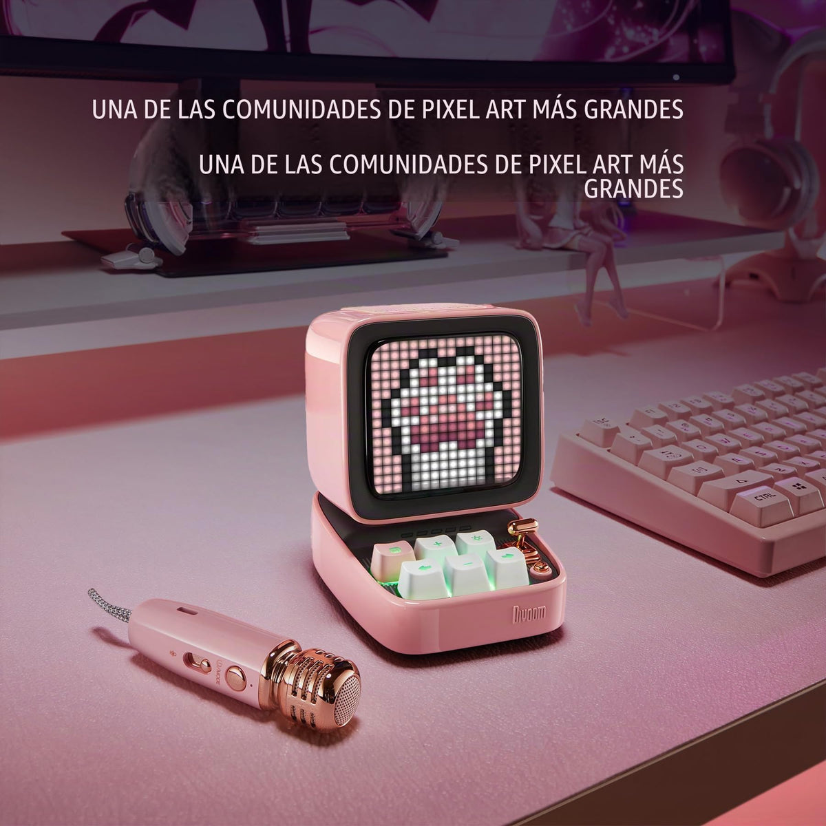 Micrófono con Altavoz Bluetooth Divoom DitooMic Rosa con función Karaoke