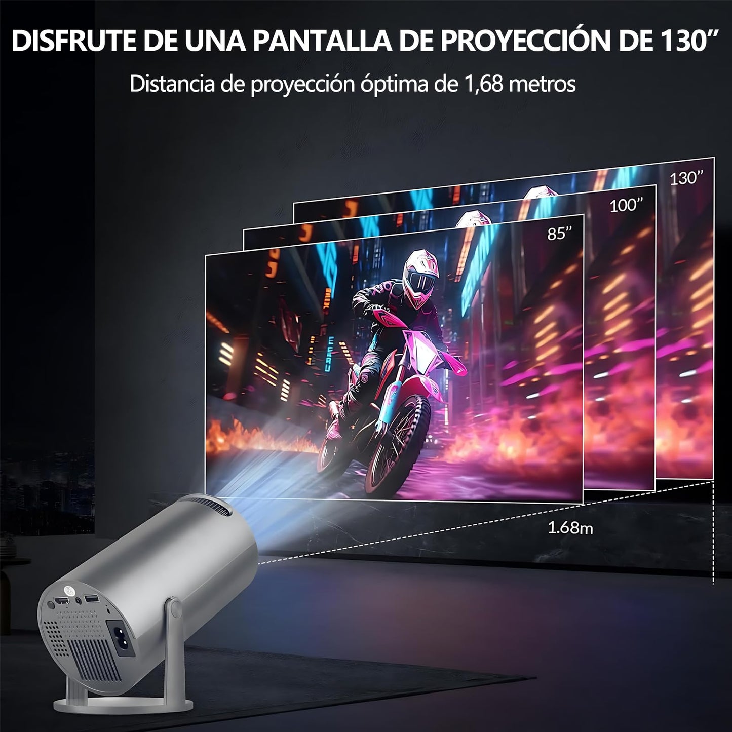 TECWCAW 2025 Mini Proyector Portátil 4K/1080P,Proyector con 10000 Aplicaciones, Android 12 Soporte Multilenguaje Sistema,Pantalla de 130 Pulgadas,WiFi 6 Bluetooth 5.3 (2026 HY300 Pro Negro)