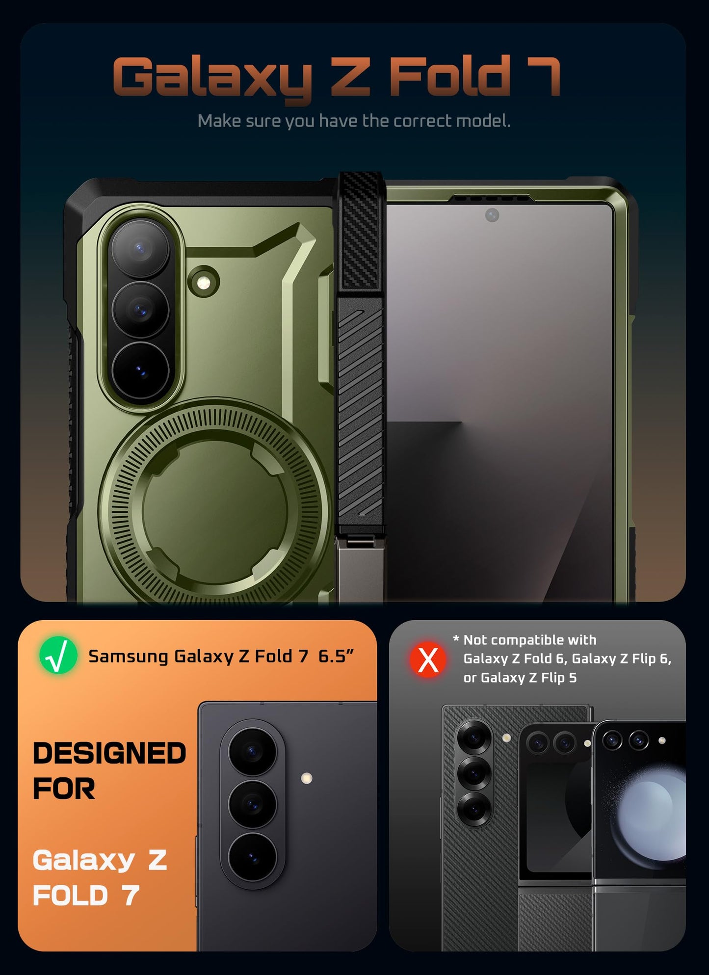 Funda Magnética SUPCASE Verde Protección Militar Samsung Galaxy Z Fold 7 con UBGrip y Vidrio Templado Integrado