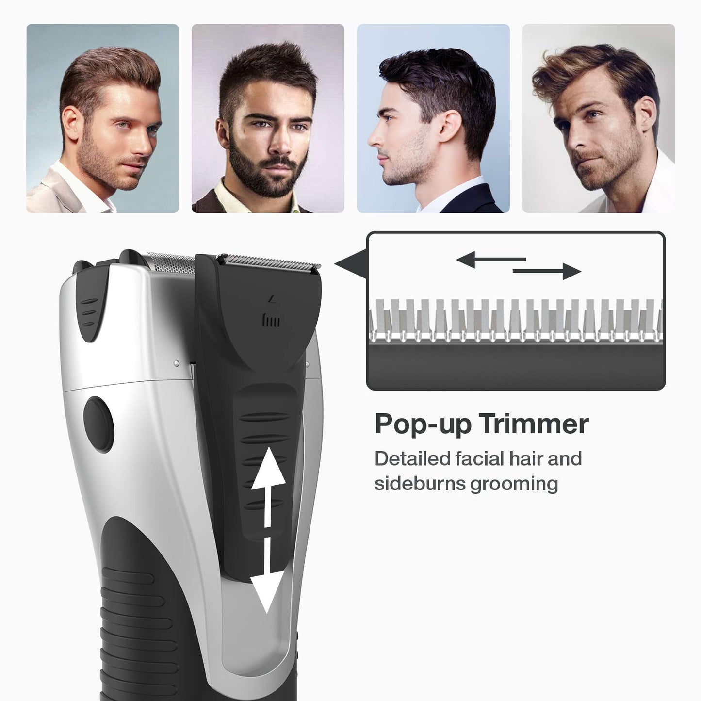 Maquinilla de afeitar eléctrica para hombres, YASUN para hombres, afeitadora eléctrica impermeable IPX7 para hombres con recortadora de barba pop-up recargable, inalámbrica YS5800 plateado y negro