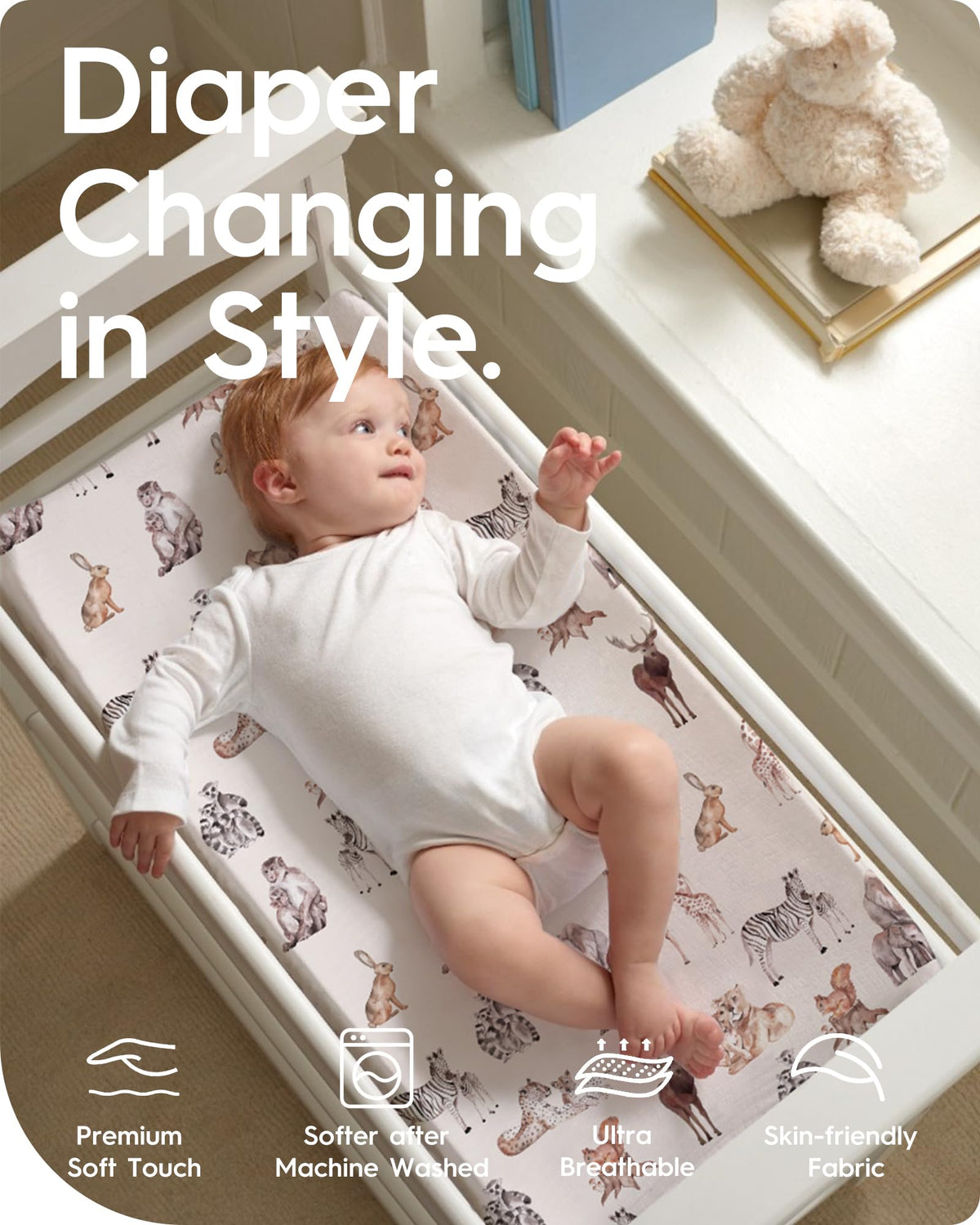 TotBasic - Funda de cambiador extra elástica, ultra suave de punto de jersey de alta calidad, unisex para niños y niñas, se adapta a todas las mesas de cambiador estándar, paquete de 2 (amigos océanos