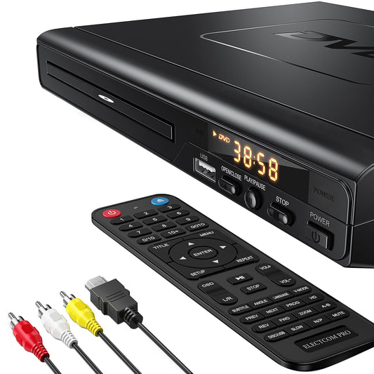 Reproductor de DVD ELECTCOM PRO Negro con Conversión HD 1080p y Memoria de Punto de Interrupción