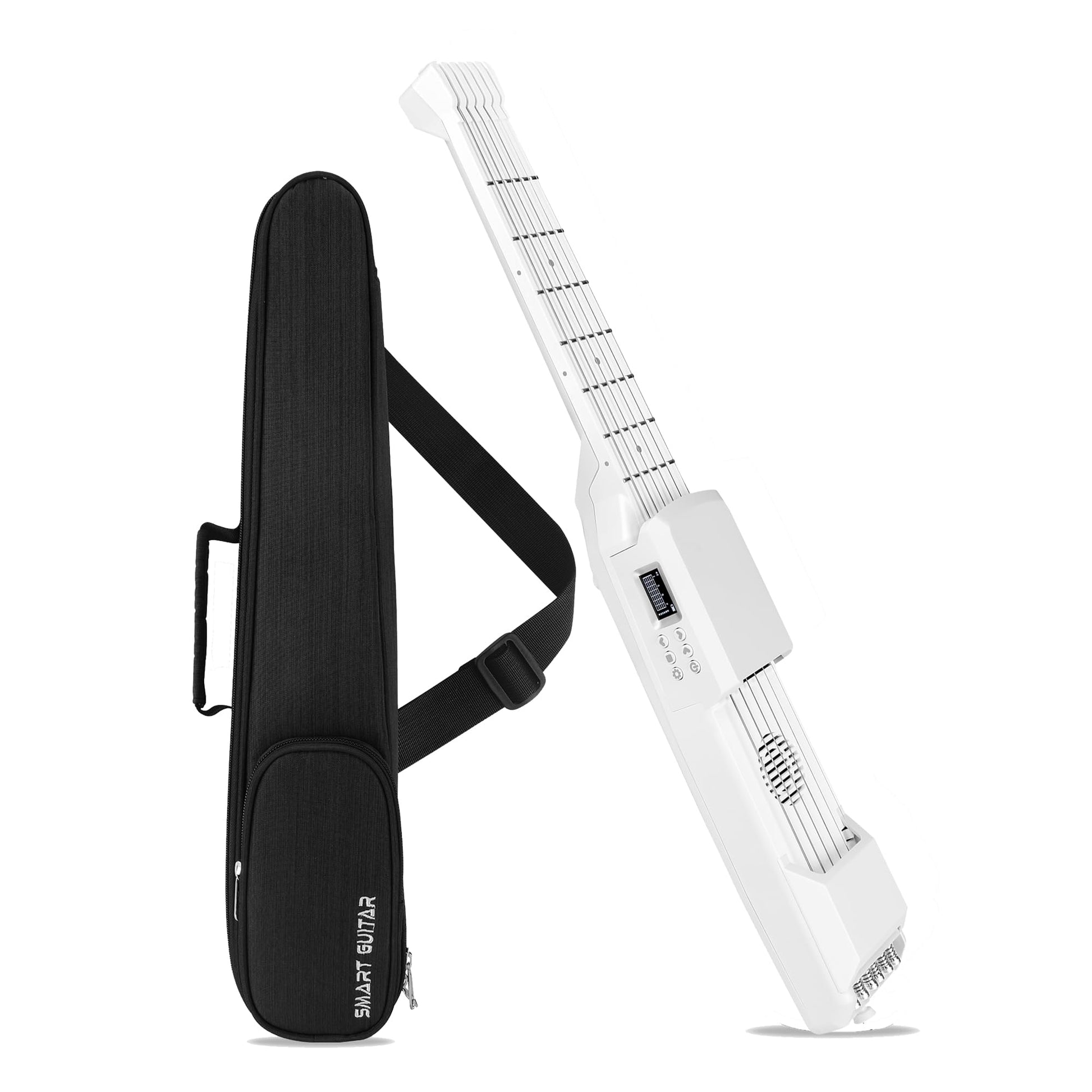 PEFEEL - Guitarra eléctrica acústica inteligente con carga USB, bolsillo para guitarra de viaje, guitarra de acorde portátil, cuello de guitarra para entrenador, principiante, AI LCD (blanco)