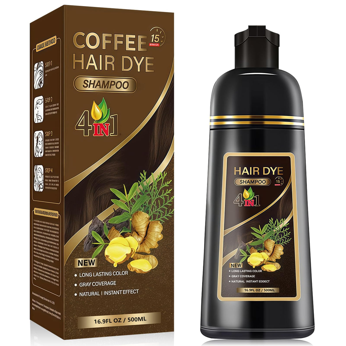 Café Hair Dye Shampoo, Shampoo Hair Dye, Champú Tinte Instantáneo 4 En 1, champu tinte, Suave y delicado, Cobertura de Canas, larga duración, Adecuado Para HombresY mujeres(Café)
