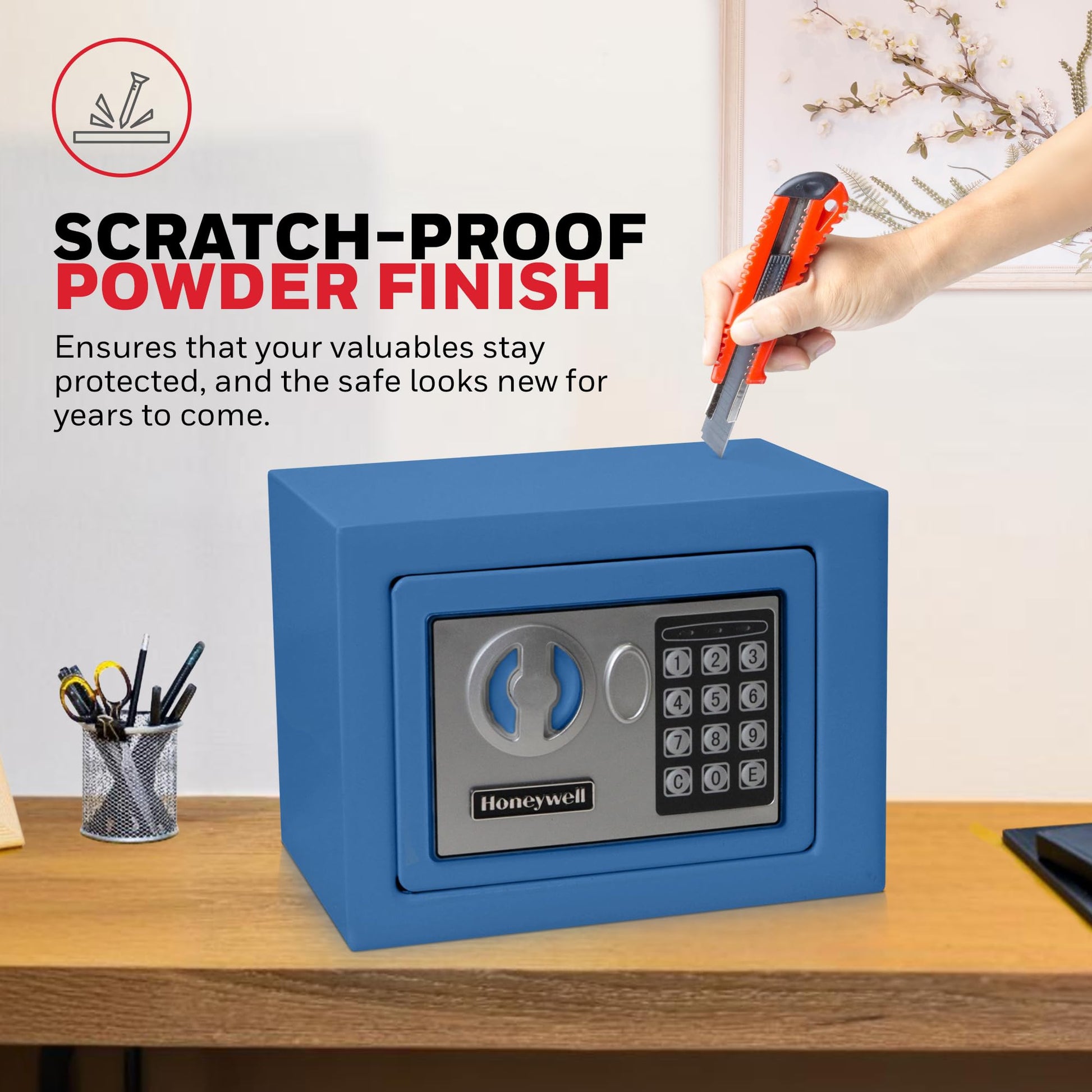 Honeywell - Cajas Fuertes 5005B Con Cierre Digital, Azules, Pequeñas, 0.17 Pies Cúbicos
