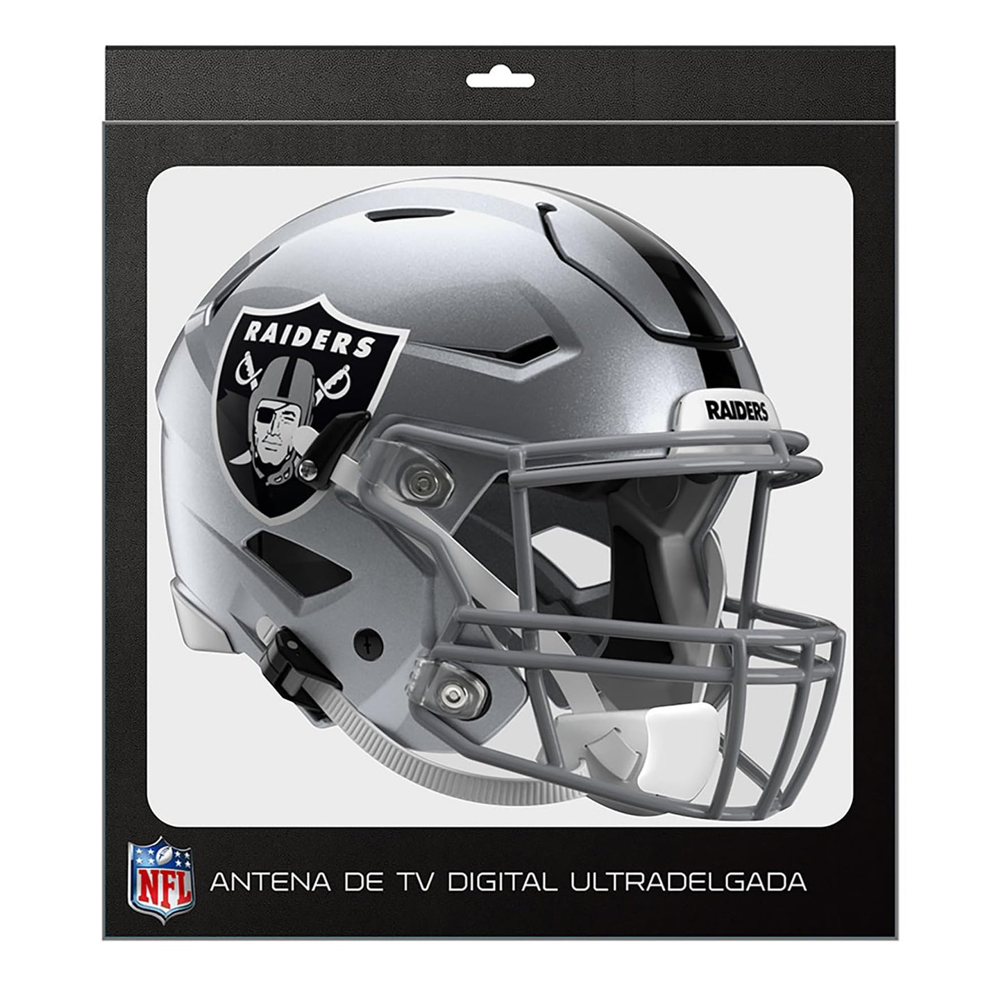NFL Antena Digital HD para TV, Las Vegas Raiders, Diseño de Casco, Ultradelgada de Alta Definición + Cable Coaxial de 5 Metros - Licencia Oficial