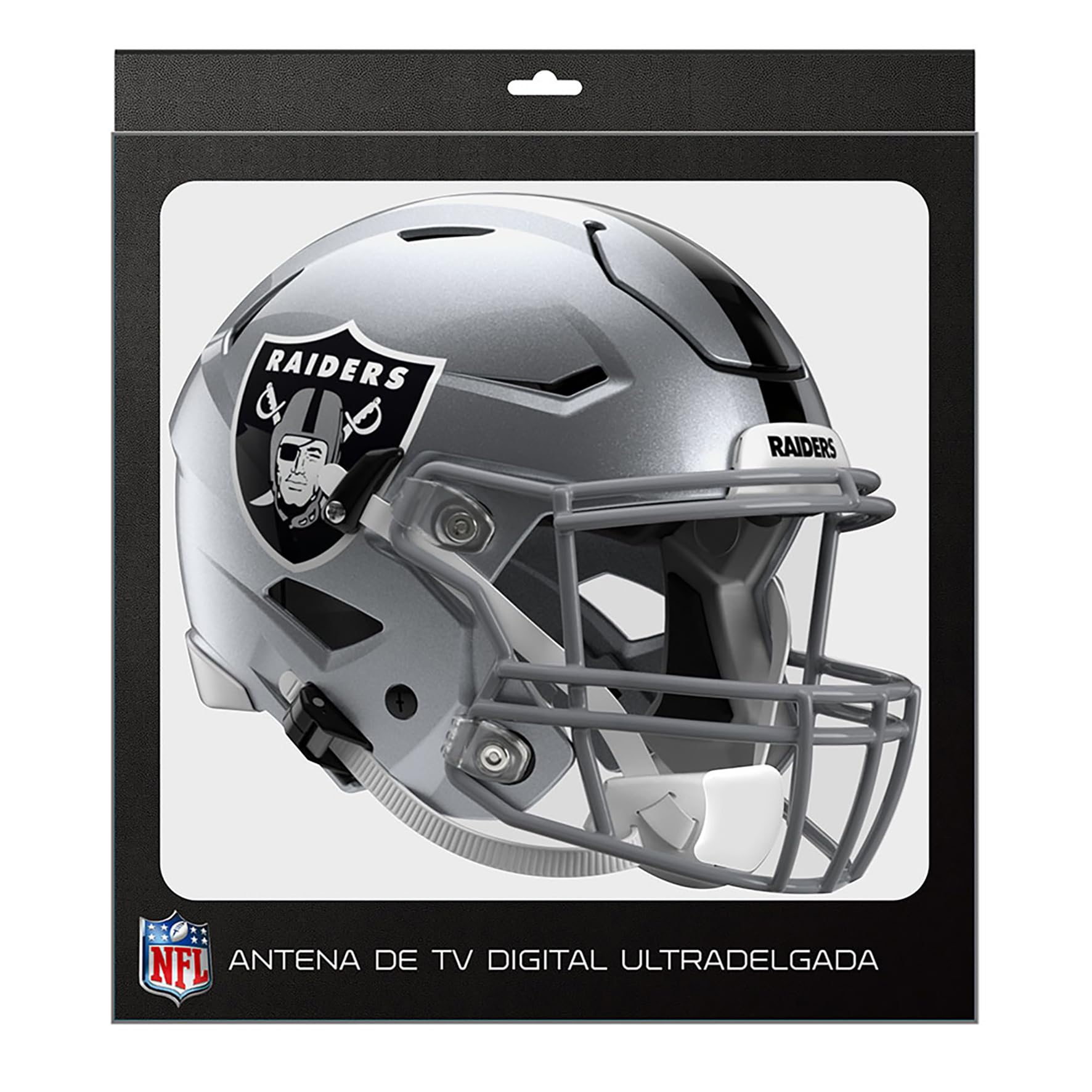 NFL Antena Digital HD para TV, Las Vegas Raiders, Diseño de Casco, Ultradelgada de Alta Definición + Cable Coaxial de 5 Metros - Licencia Oficial
