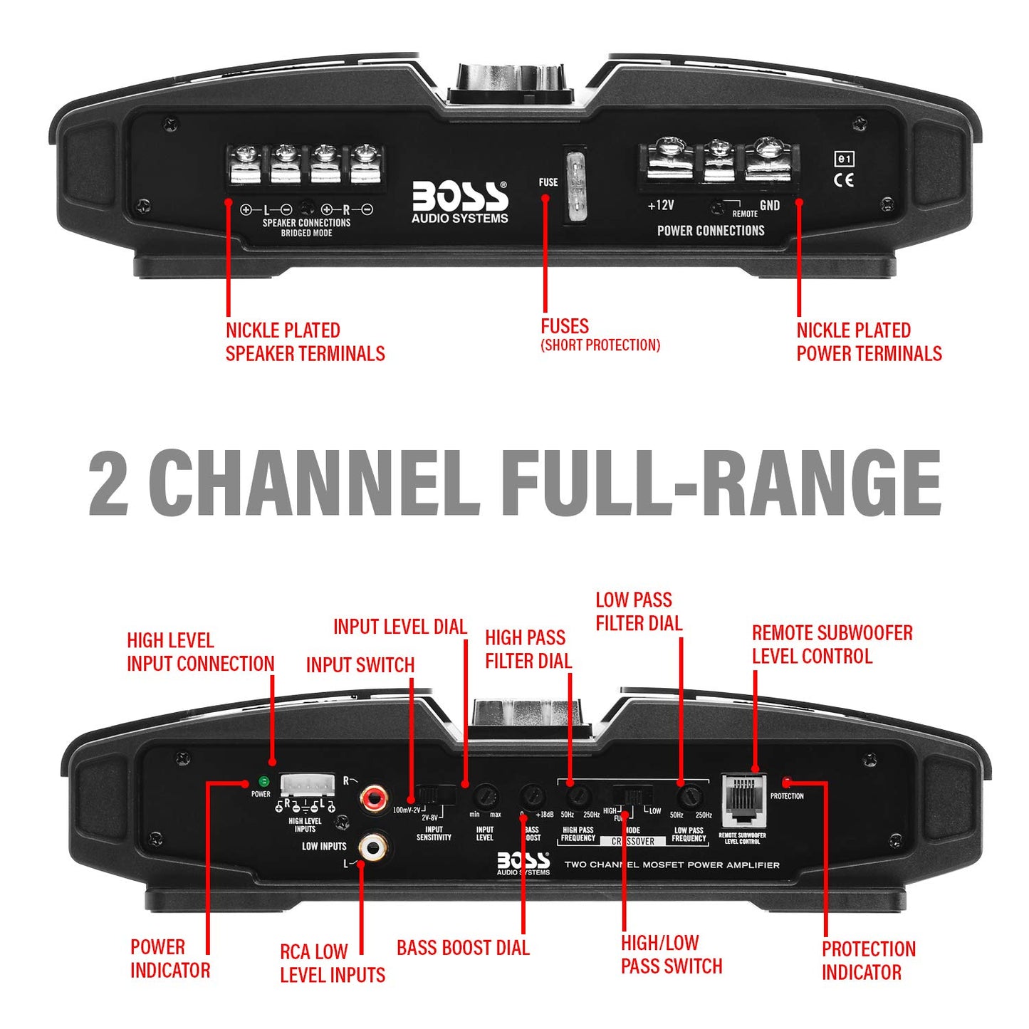 Boss Audio PT1000 Phantom 1000W 2 Channel Full Range, Class A/B Amplifier