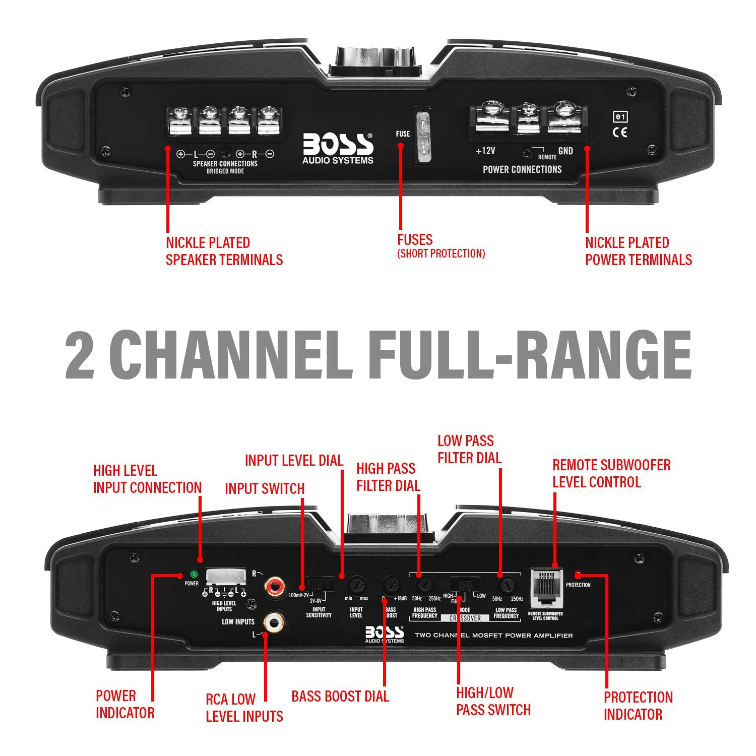 Boss Audio PT1000 Phantom 1000W 2 Channel Full Range, Class A/B Amplifier
