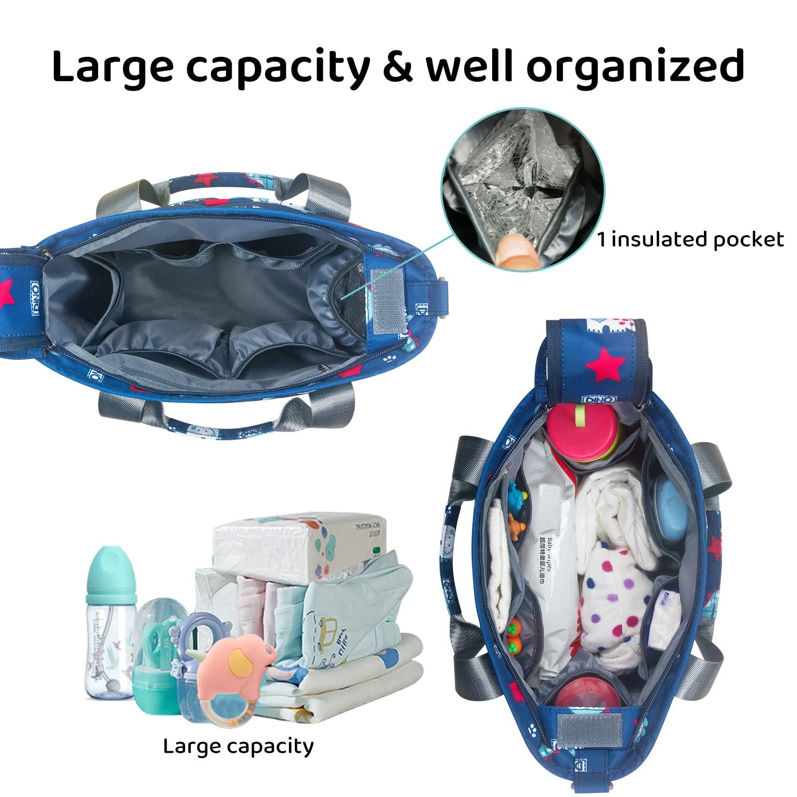 PHEBEN - Bolsa de pañales impermeable para bebé con mensajero para mamá y papá, multifuncional, tamaño mediano (lindo dinosaurio)