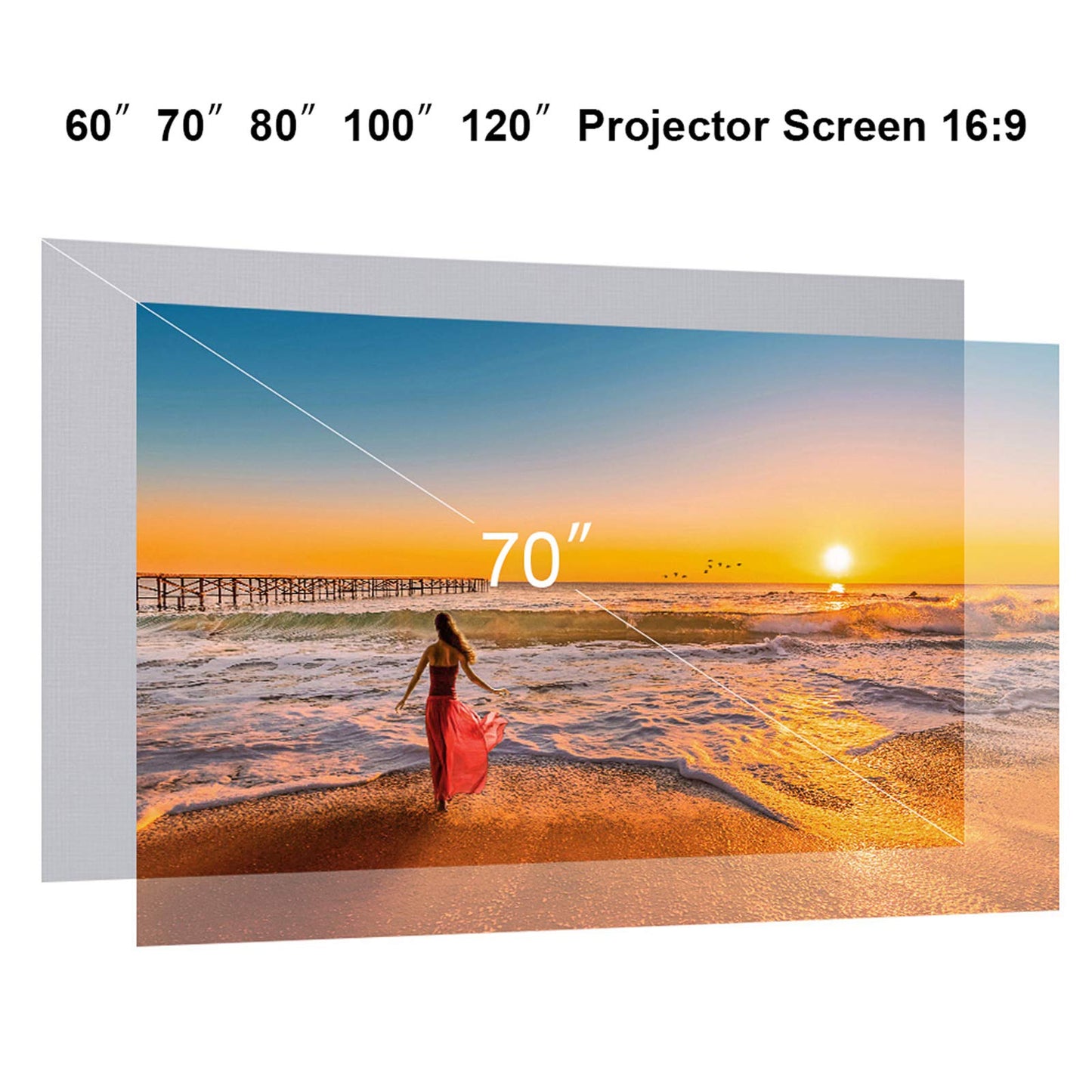 visualización de proyector portátil de 60 pulgadas HD 16:9 sin marco, visualización de proyección de video plegable montada en la pared para cine en casa y películas de oficina