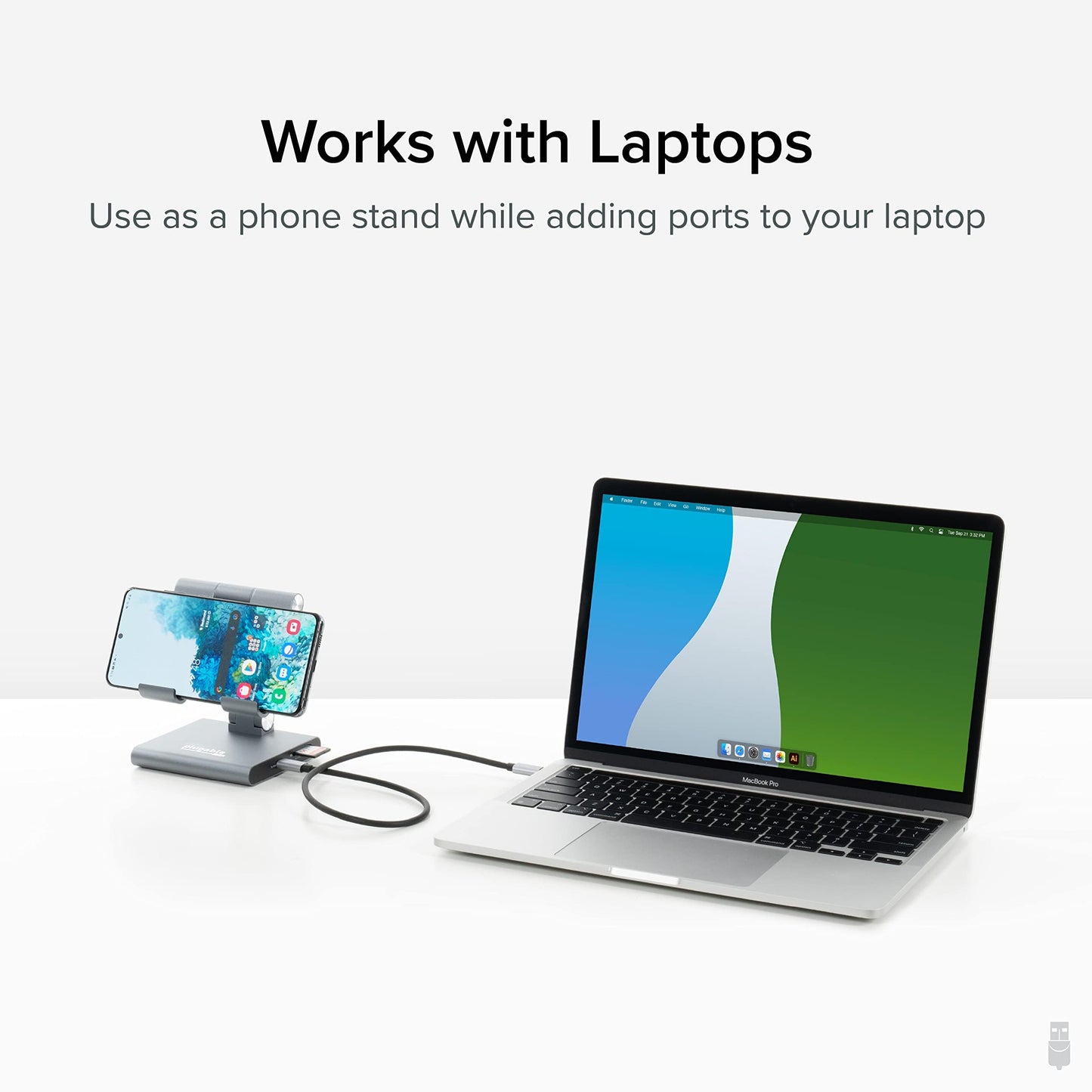 Hub USB C Plugable gris compatibilidad iPad con soporte y carga de 100W