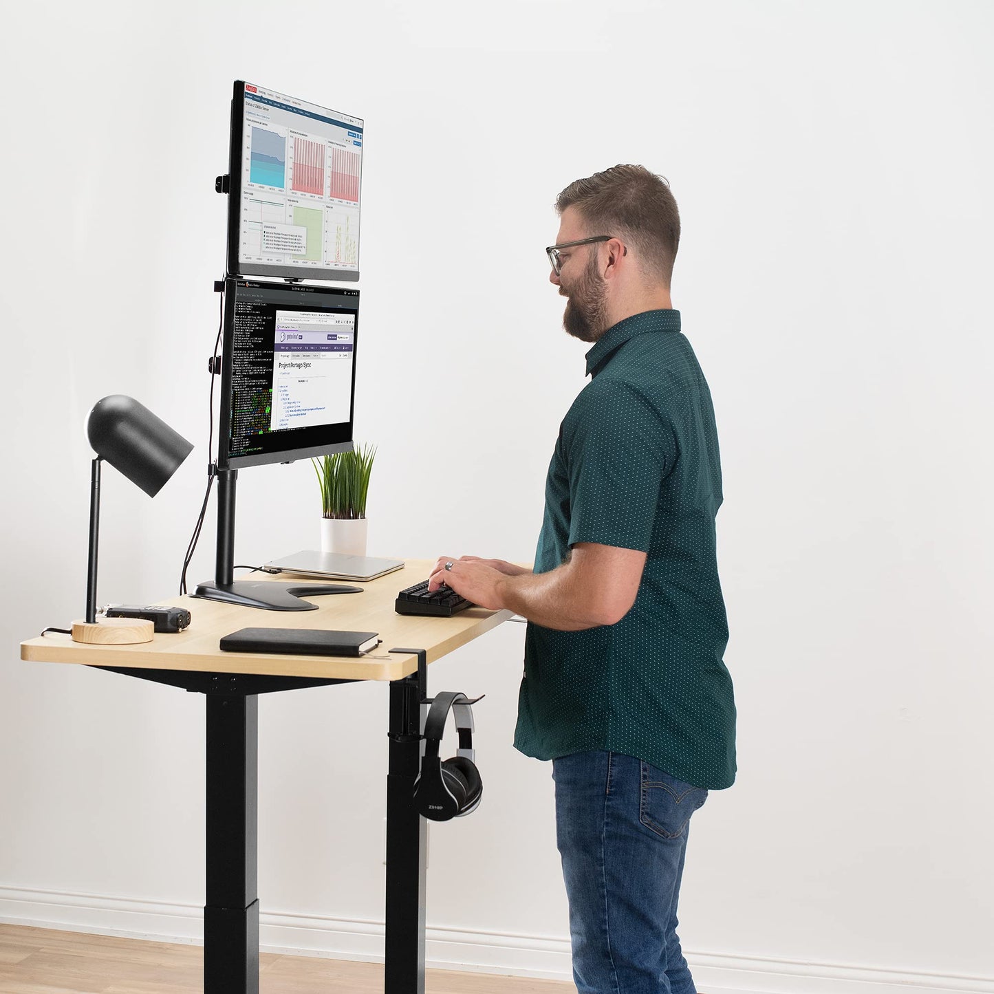 Soporte de Escritorio VIVO Negro con Soporte Dual para Monitor LCD