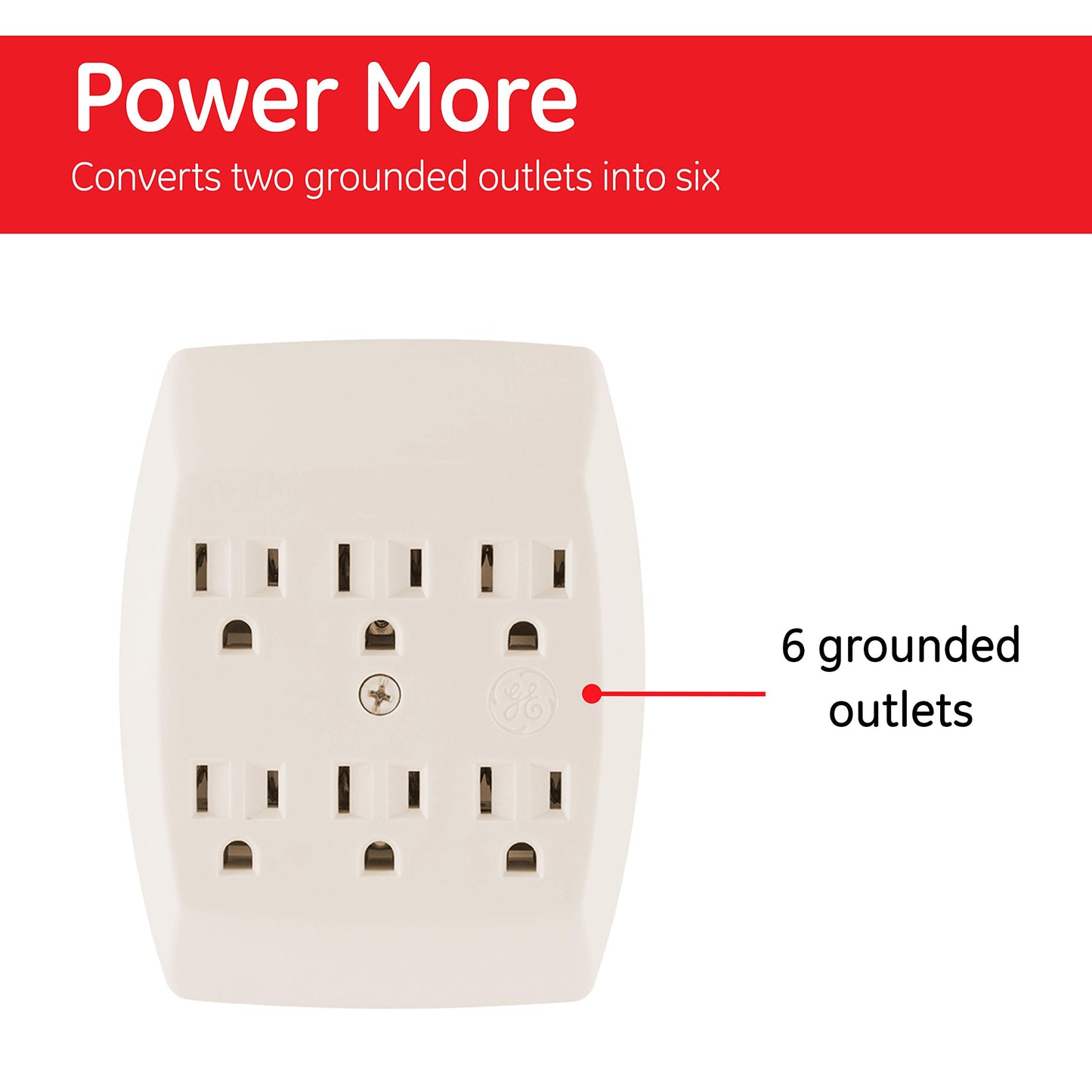 GE Adaptador de Tierra para pared con 6 enchufes Ivory