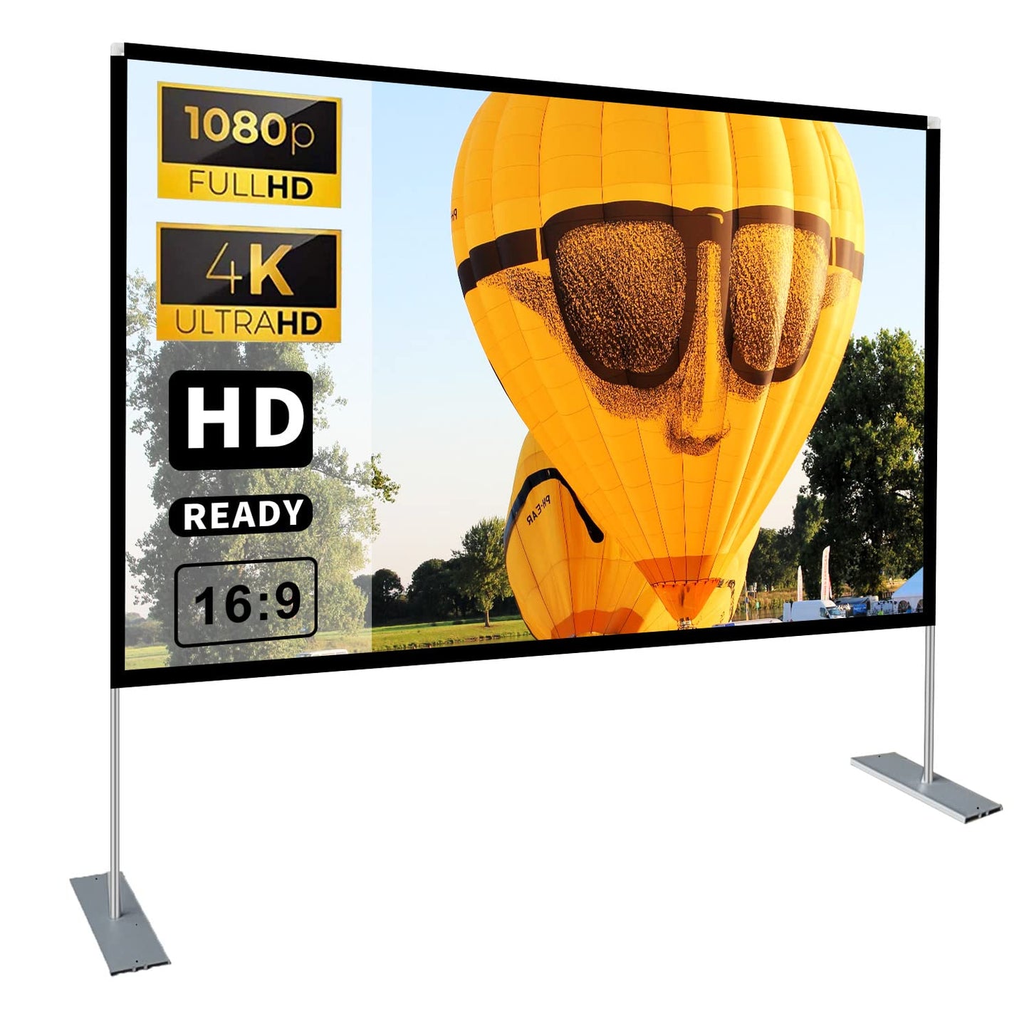 HOIN Proyector Visualización de 100 Pulgadas 16:9 HD 4K, Soporte de Plegado Rápido, 3D, Patas, Blanco Mate, Poliéster, Montaje en Suelo, Frente