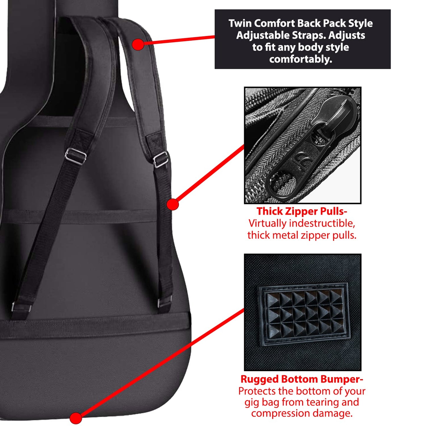 ChromaCast Acoustic Guitar 6-Pocket acolchado Gig Bag con correa de guitarra y muestra deselección