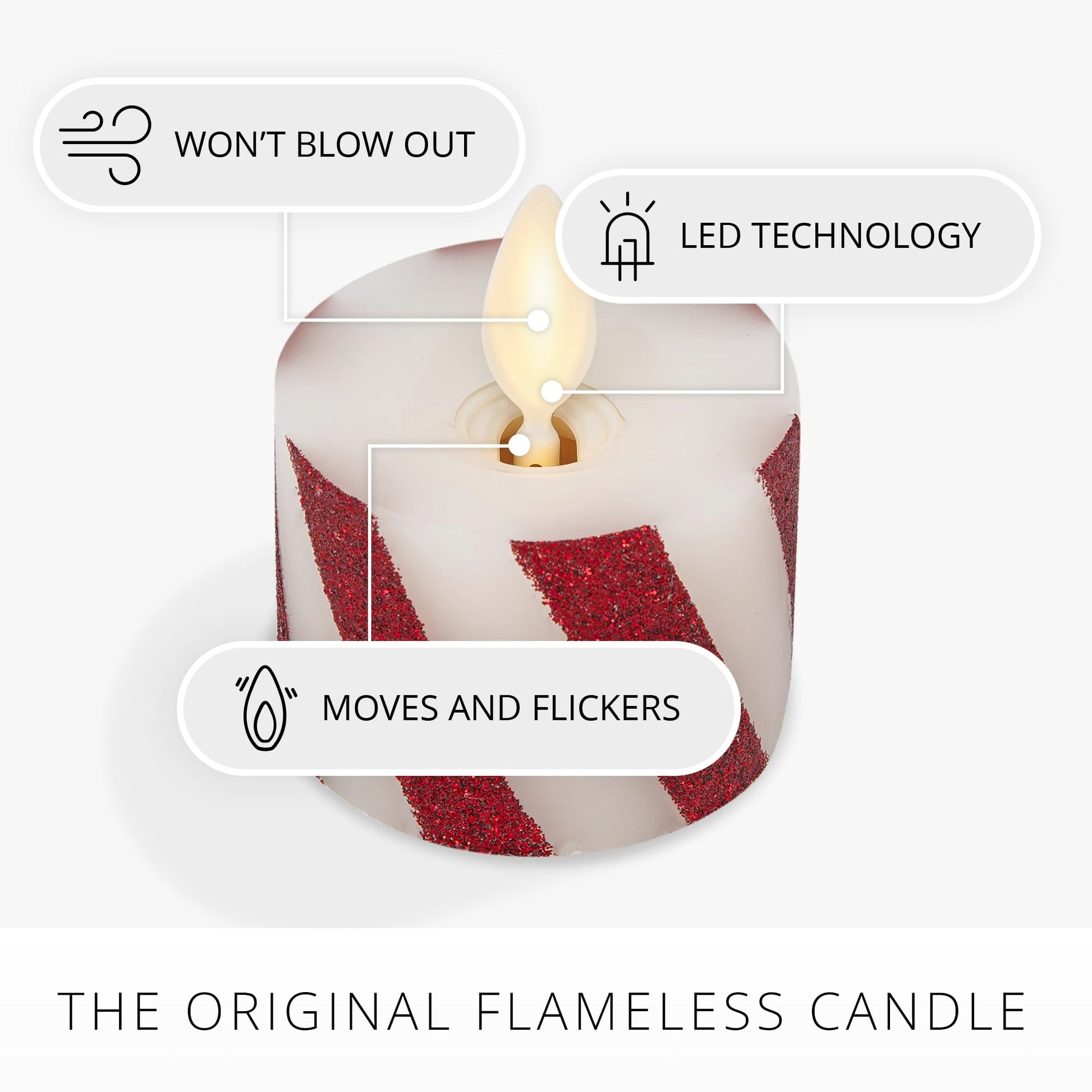 Luminara - Paquete de 2 velas LED sin llama con llama móvil (1.4 x 2 pulgadas) de plástico que funciona con pilas, luz LED sin llama, suave (bastón de caramelo)