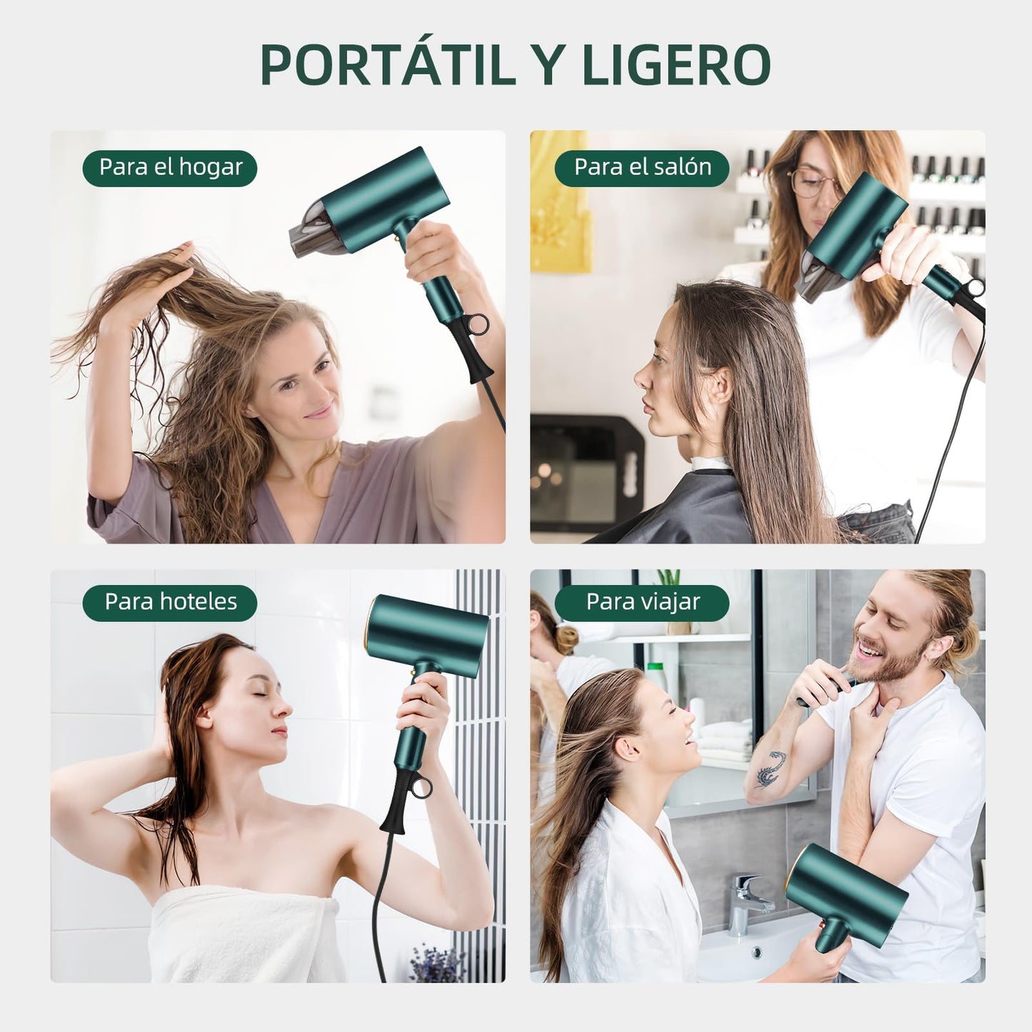 Secadora de Cabello,1800W Secador Cabello de Iónico Negativo,3 Velocidades de Ajuste Frío/Calor,Portatil y Plegable,Secadora para Cabello Profesional Con Boquilla y Difusor,Apto para Hogar,Viaje,Salón