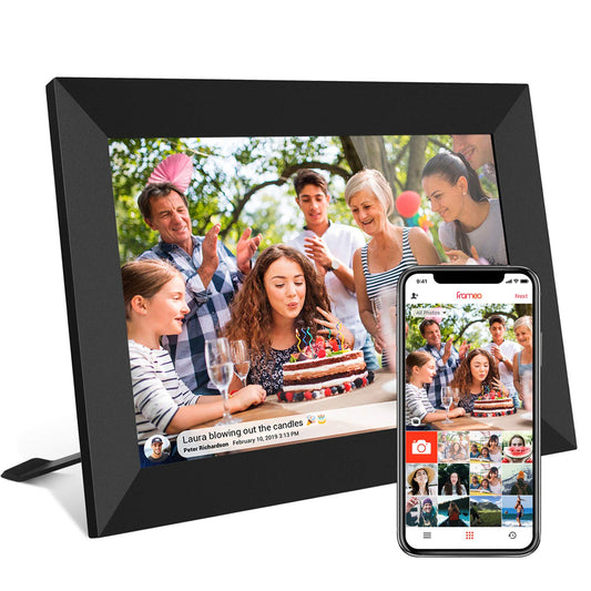 FRAMEO - Marco de fotos digital WiFi inteligente de 32 GB de 10.1 pulgadas, visualización táctil LCD IPS de 1280 x 800 pulgadas, rotación automática de retrato y paisaje, memoria integrada de 32 GB,