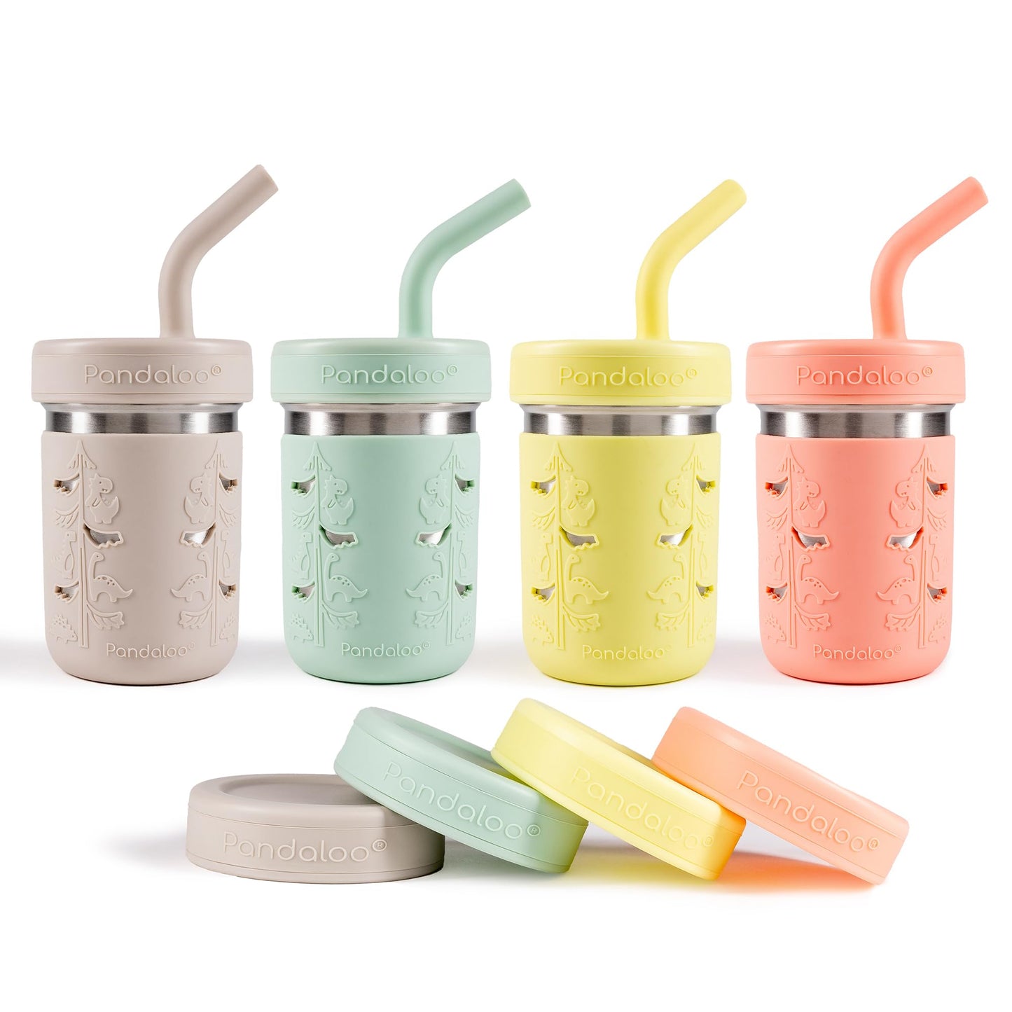 Pandaloo® Tazas de batido para niños - Vaso para niños pequeños de acero inoxidable con pajita, taza con popote para batidos - Sin BPA, tazas para refrigerio para niños pequeños, 10 oz