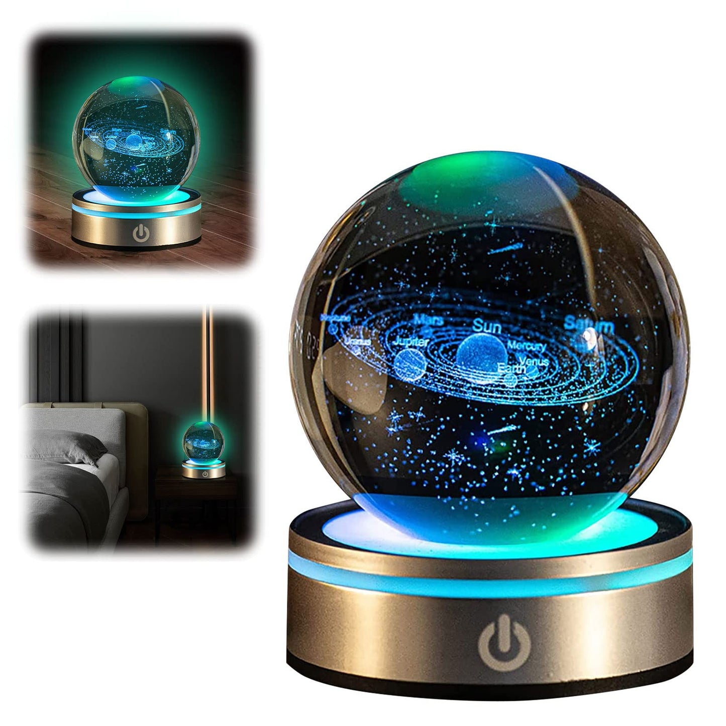 Bola de Cristal 3D, 8cm/3.15inch Sistema Solar Bola de Cristal Planetas Bola de Cristall con Base de la Lámpara del LED, Regalos de Astronomía de Planeta para Niños Adultos Amantes de la Astronomía