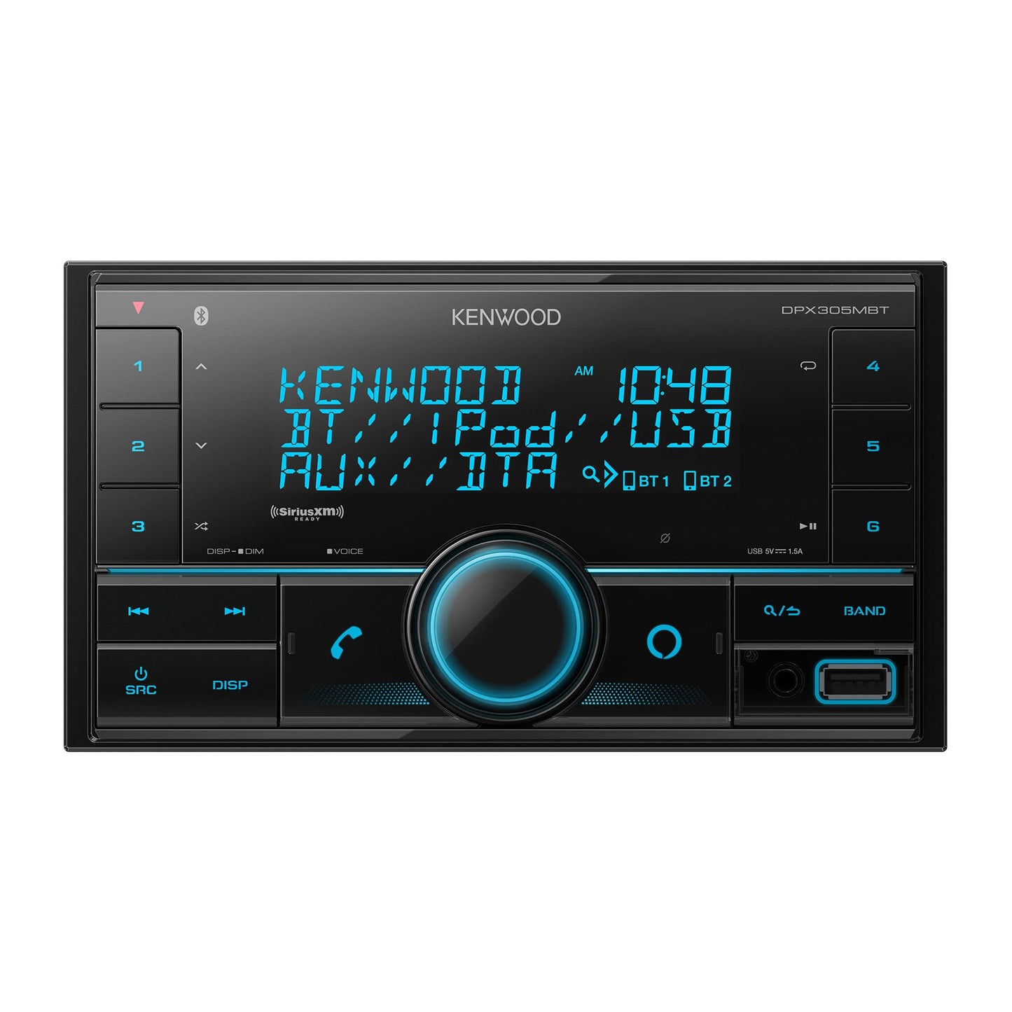 Kenwood DPX305MBT Receptor multimedia digital doble DIN en el tablero con Bluetooth (sin reproducción de CD) | Receptor estéreo para automóvil sin mecanismos | Amazon Alexa Ready - Negro