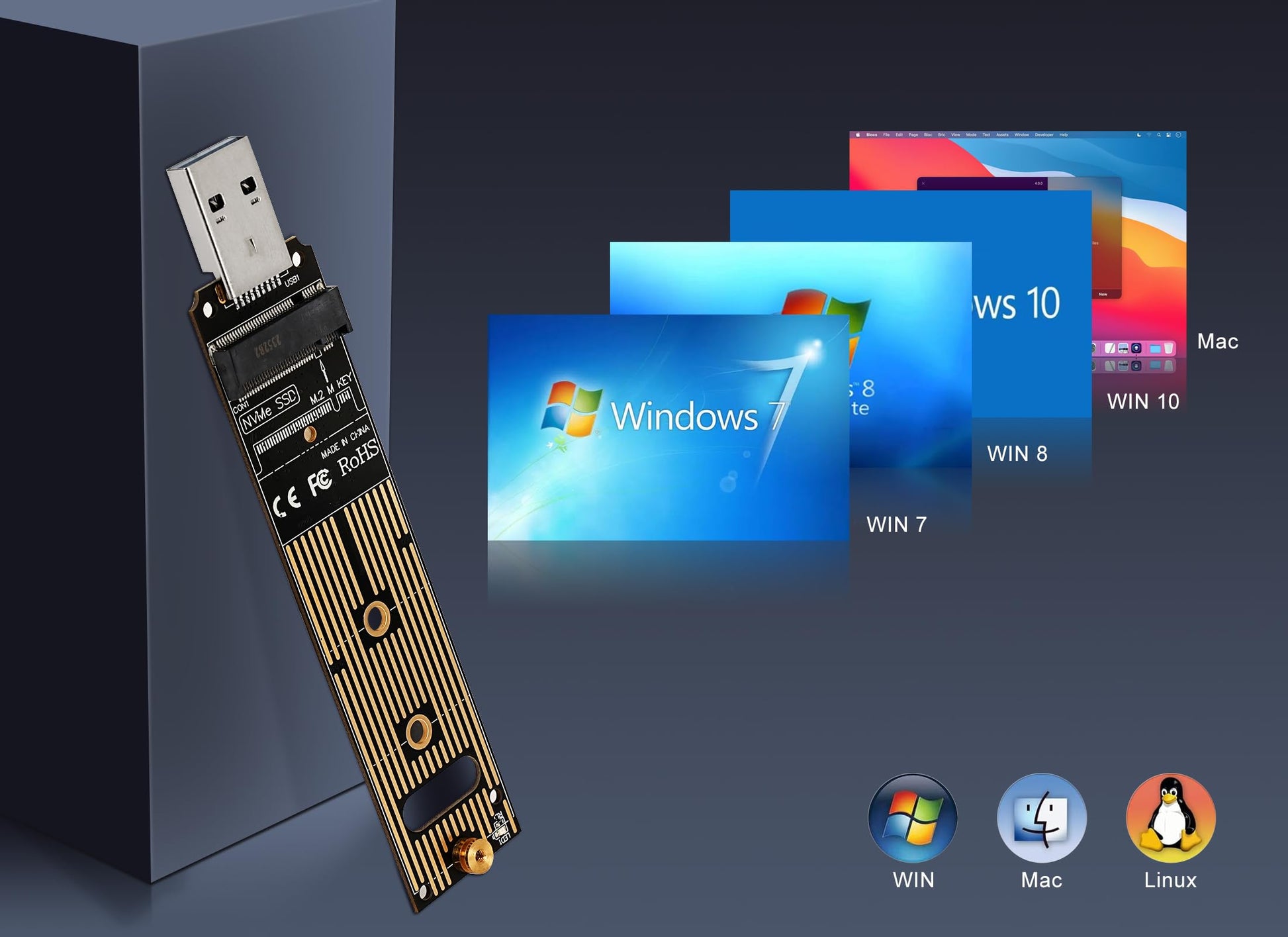 Adaptador M.2 NVME SSD EBTOOLS USB 3.1 Alto Rendimiento 10 Gbps