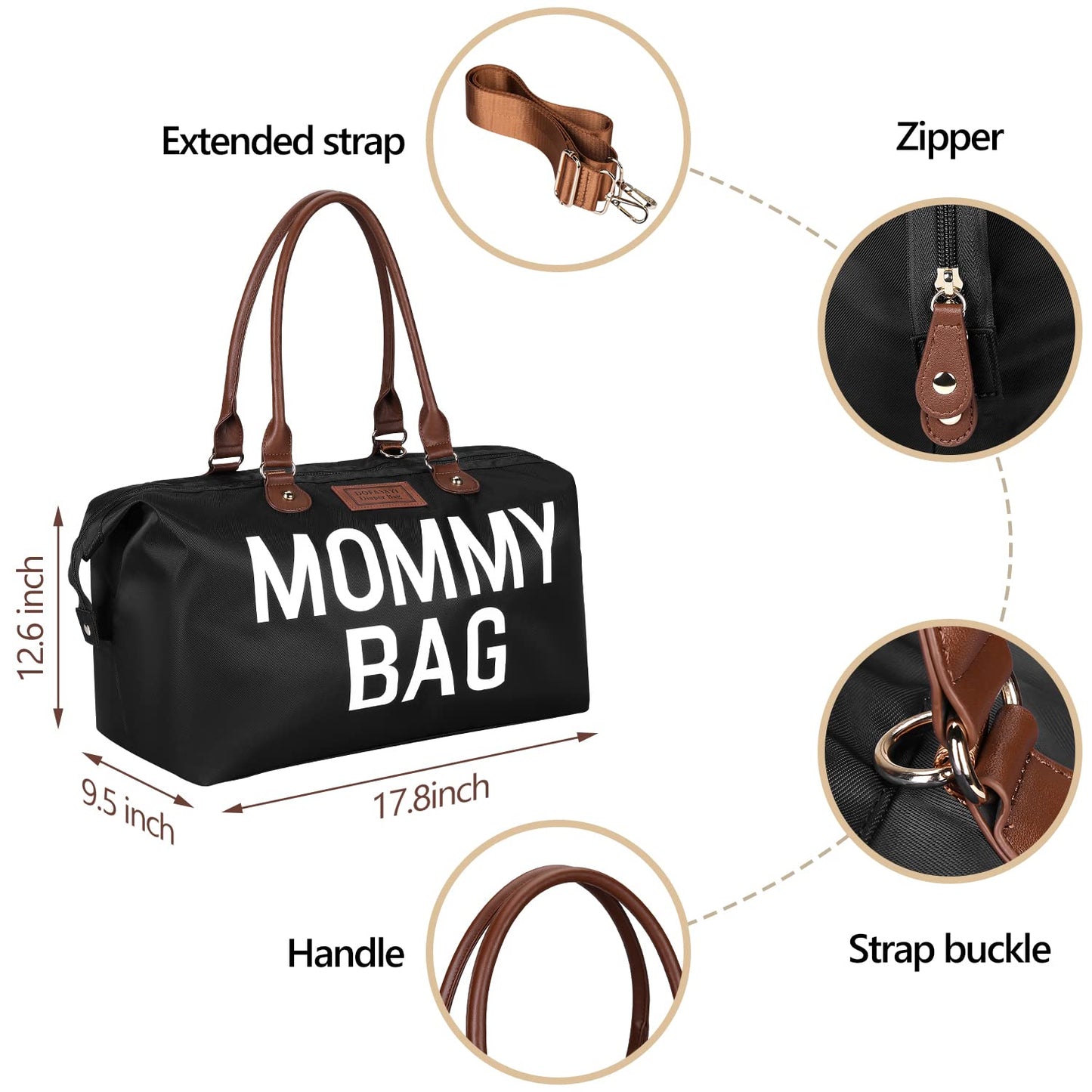 DOFASAYI - Bolsa de pañales para mamá con cambiador, mochila impermeable para pañales para bebé, bolsa grande de artículos esenciales de viaje, unisex, negro