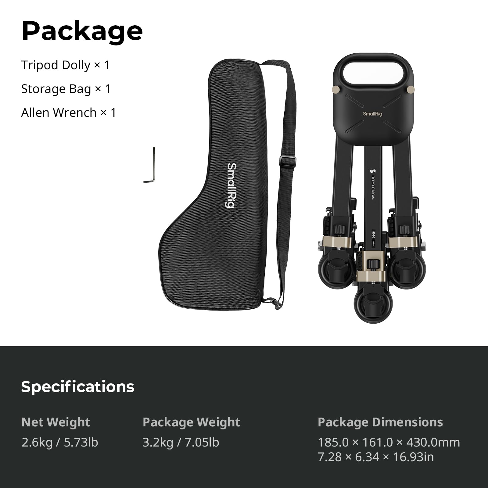 Trípode SmallRig Negro con Bloqueo Rápido y Ruedas de Goma