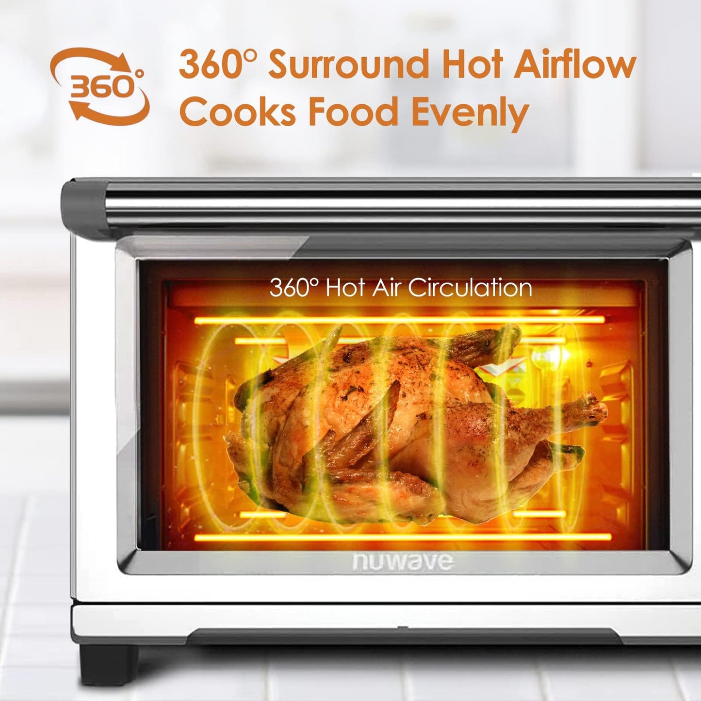 Nuwave Bravo XL Air Fryer Toaster Smart Oven,12-in-1 Countertop Grill/Griddle Combo,30-Qt XL Capacity,50F-500F adjustable in precise 5F increments. Integrated Smart Thermometer,Linear T Technology