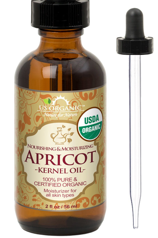 US Organic_ Aceite de Semilla de Albaricoque Orgánico, 100% Puro y Natural, Prensado en Frío, Certificado USDA, Sin Refinar, Botella de Vidrio Ámbar con Cuentagotas (56 ml)