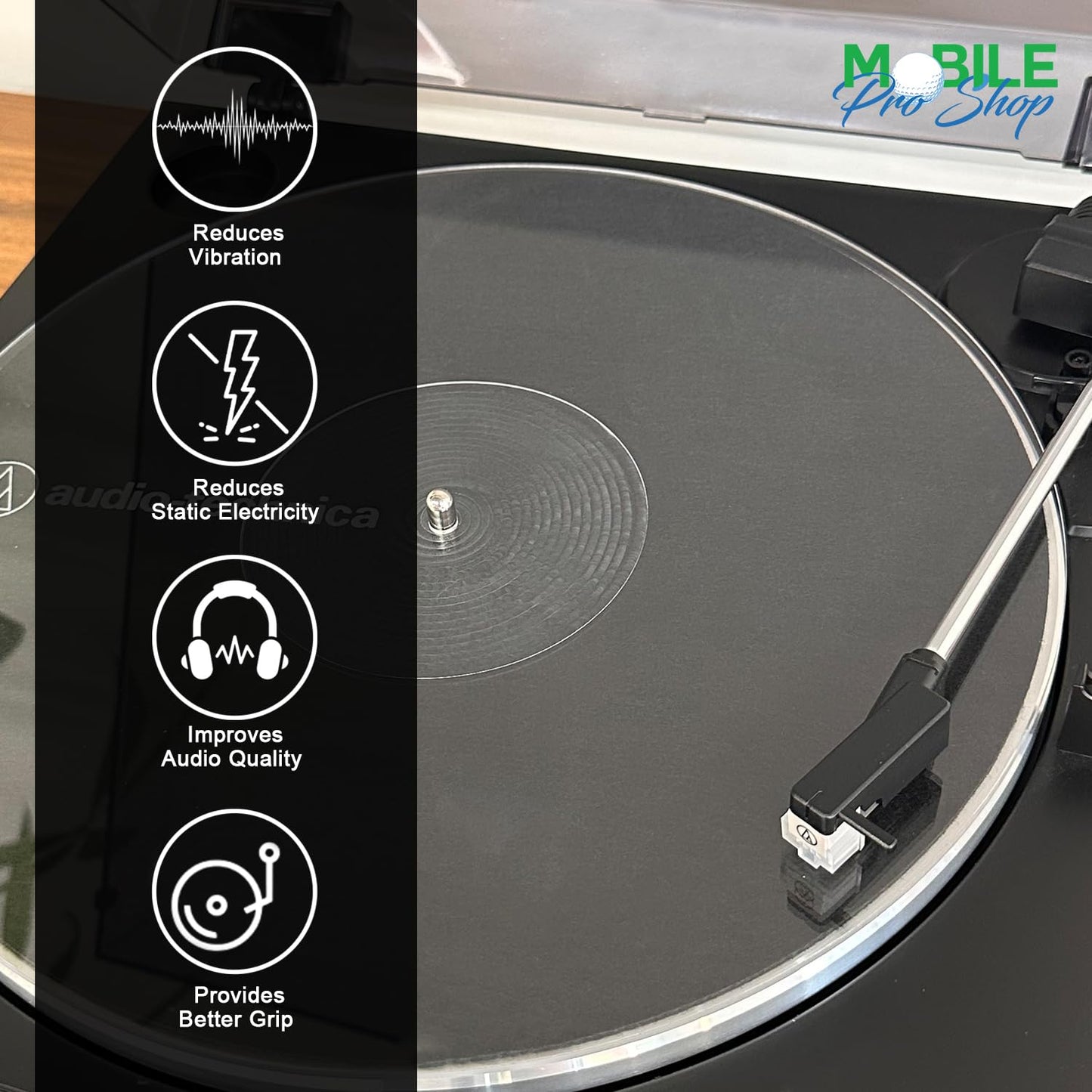 Mobile Pro Shop Turntable Acrylic Slipmat for Vinyl LP Record Players - 2.7mm Thick Provides Tighter Bass & Improves Sound Quality - 12" Platter Mat (Clear Transparent)