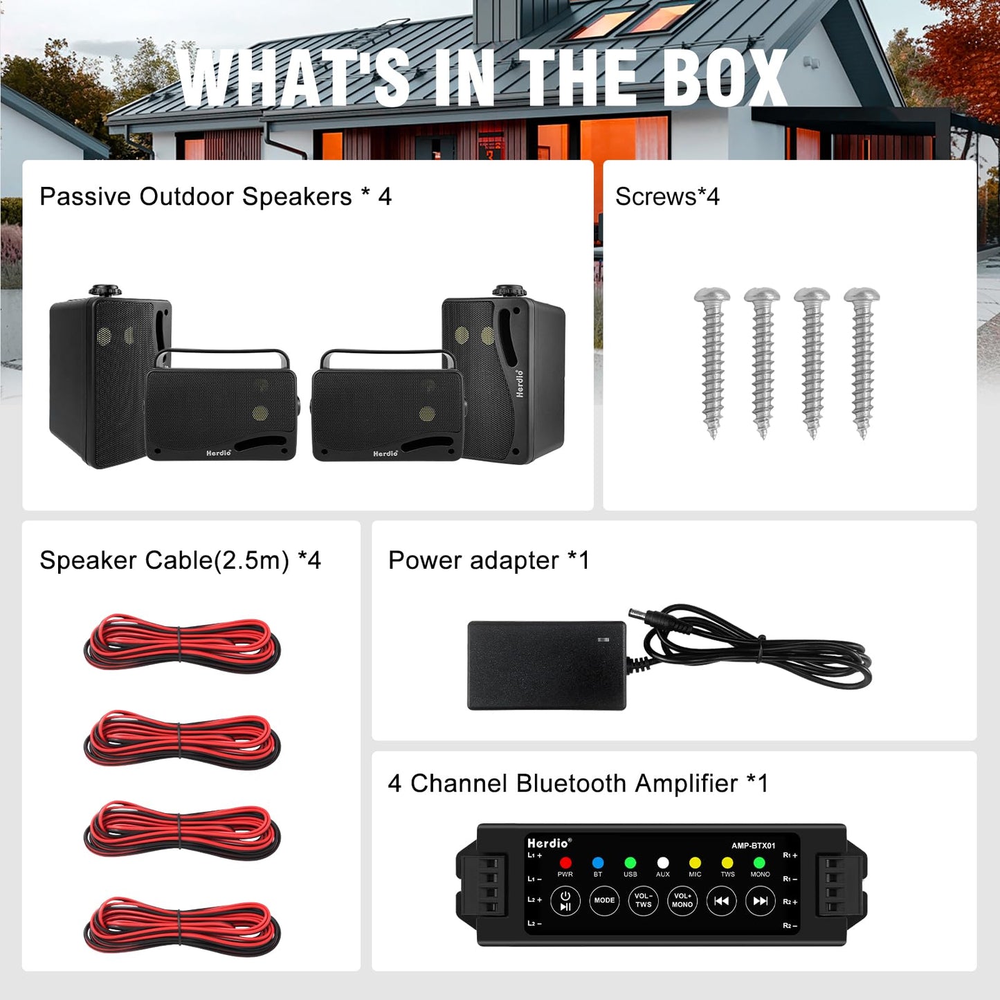 Herdio - Sistema de altavoces de pared con cable impermeable de 3.5 pulgadas para exteriores con 400 vatios de graves potentes para patio, jardín, porche, interior, terraza, durabilidad para todo