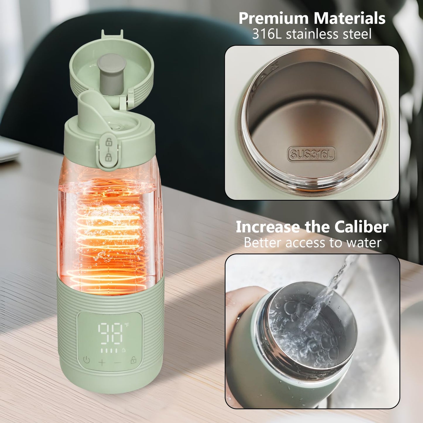 CUXFLS Calentador de biberones portátil para viajes: carga ultrarrápida y calentamiento en 5 minutos para leche materna, fórmula y agua, gran capacidad de 17 oz, ideal para viajes en coche, avión o ve
