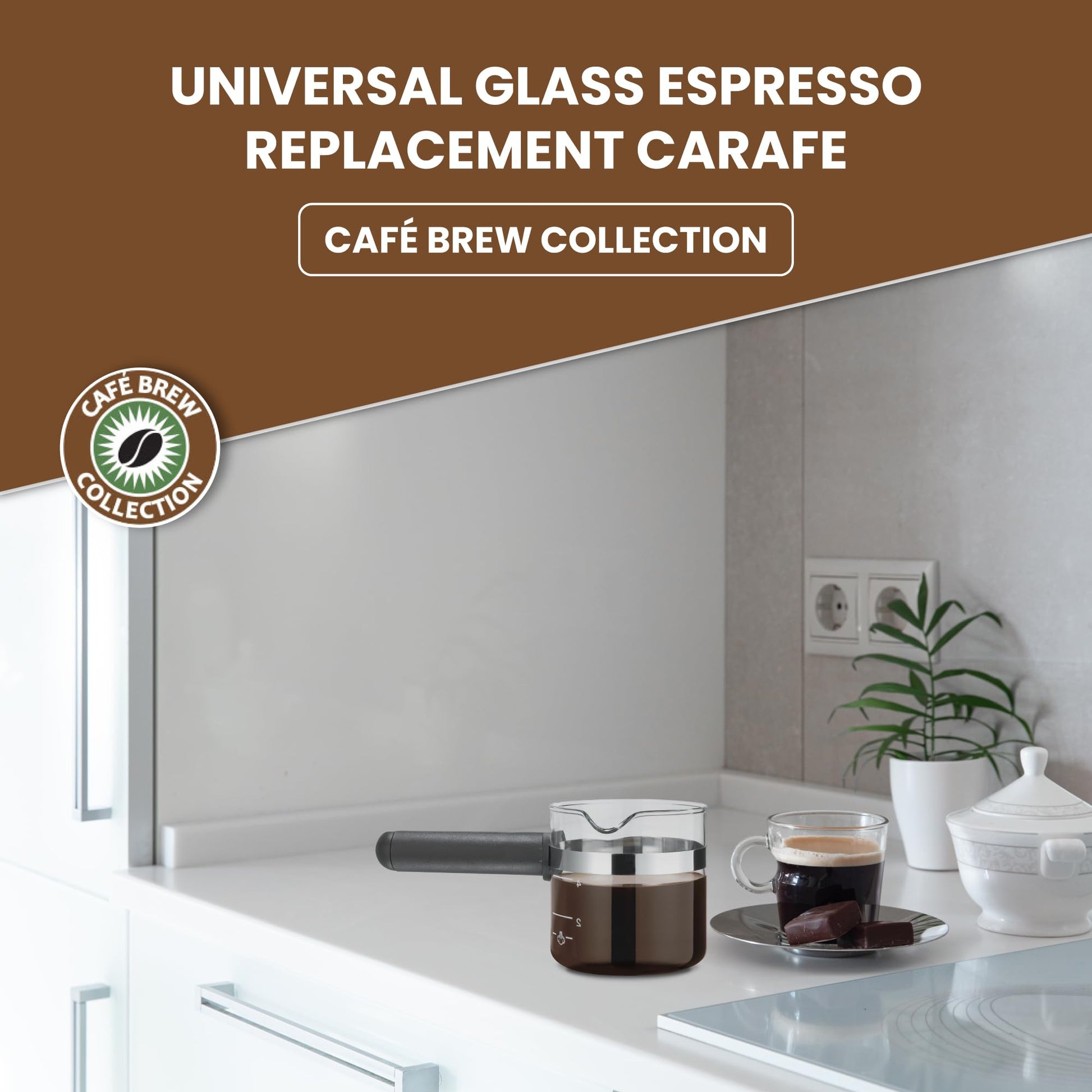 CAFÉ BREW COLLECTION Jarra de repuesto universal de vidrio expreso, jarra de repuesto para máquina de expreso Medelco, jarra de repuesto negra de 4 tazas para Hamilton Beach, Mr.Coffee, Breville