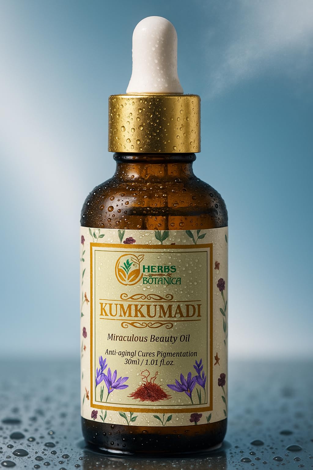 Herbs Botanica Kumkumadi Oil Pure Ayurveda Face Oil Anti Aging Face Serum with Saffron, Radiance Glow Serum Face Moisturizer 26 Herbs 30 Ml