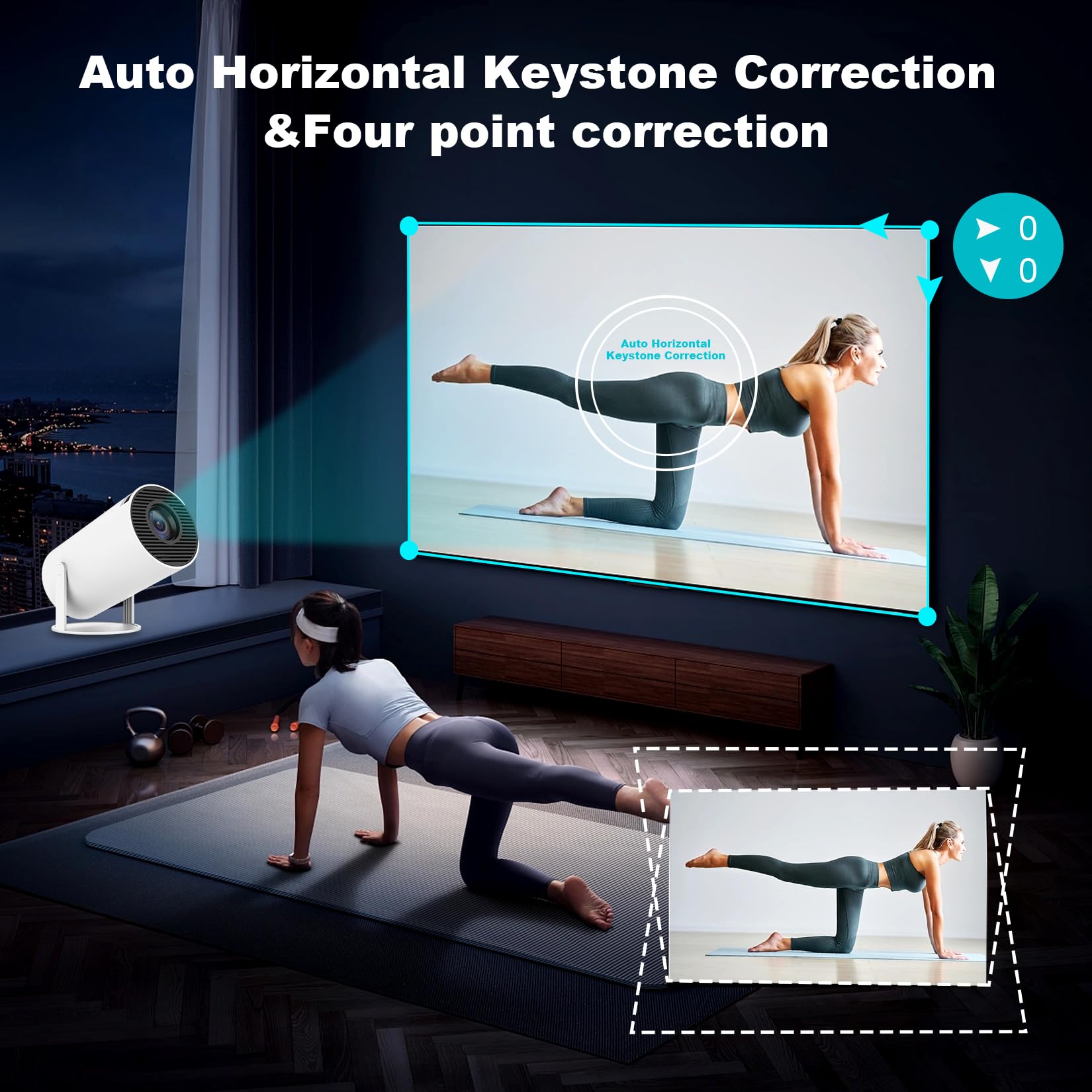 Mini Proyector Android 11 Blanco 4K 1080P Doble Banda WiFi6 5G Bluetooth 5.2 200 Lúmenes ANSI Rotación 180° Corrección Automática Keystone