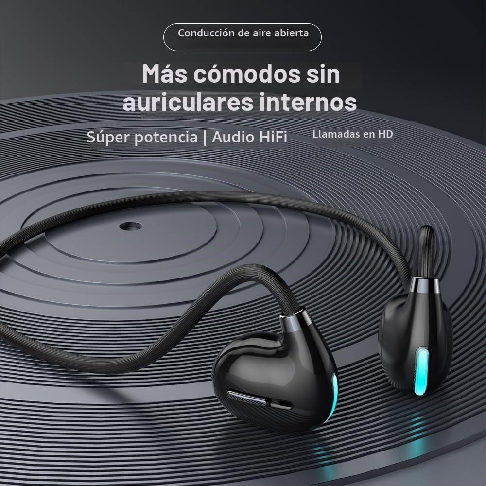 Audífonos Inalámbricos Bluetooth IPX4 Negro Conducción Aérea Cancelación de Ruido para Deportes