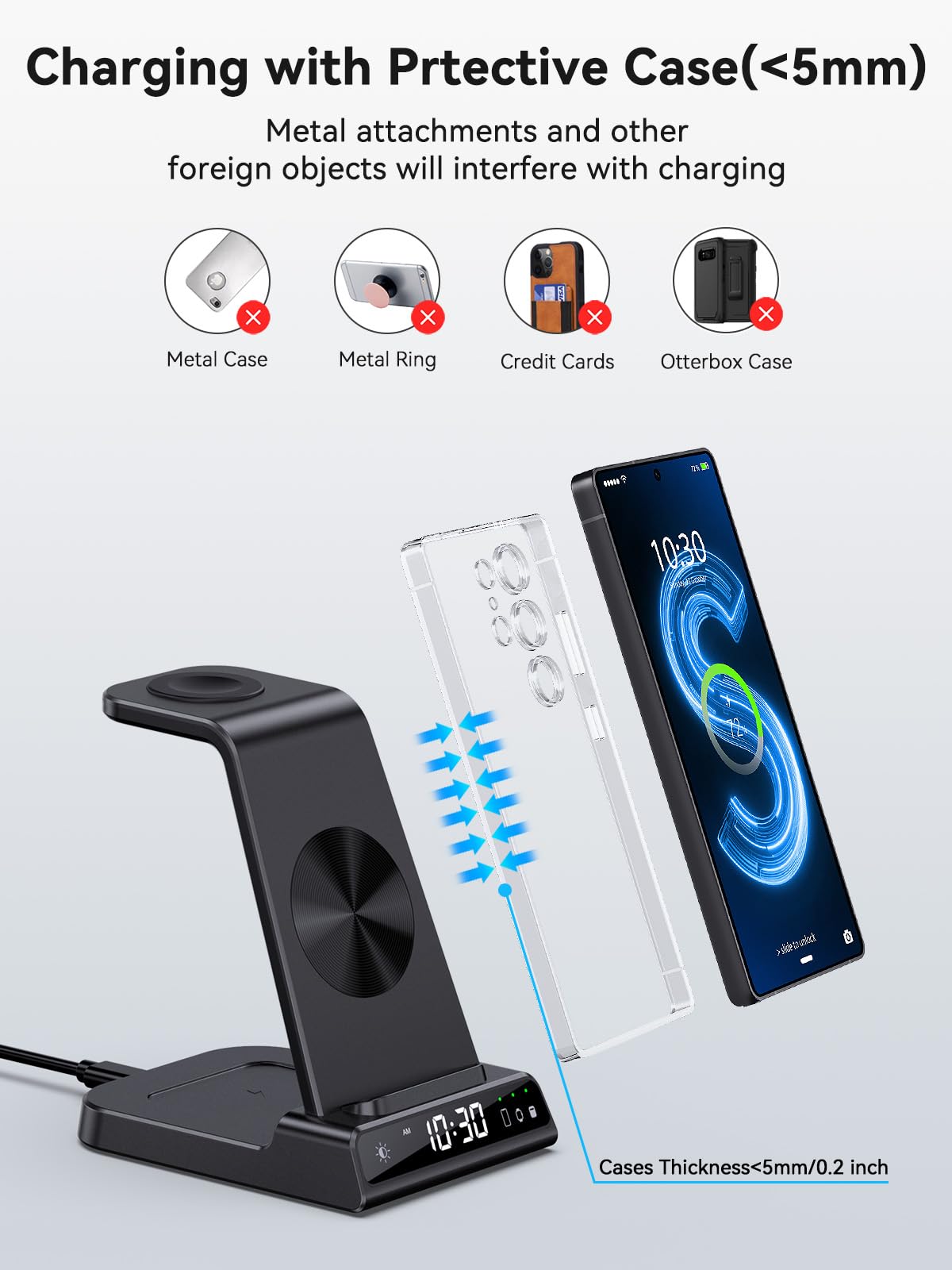 Cargador inalámbrico para Samsung Galaxy S24 Ultra, estación de carga con reloj para Samsung Galaxy S23 Ultra/S22/S21/Z Flip5/Note 20, cargador de reloj para Samsung Galaxy Watch 6/5/5Pro/4/3/Active