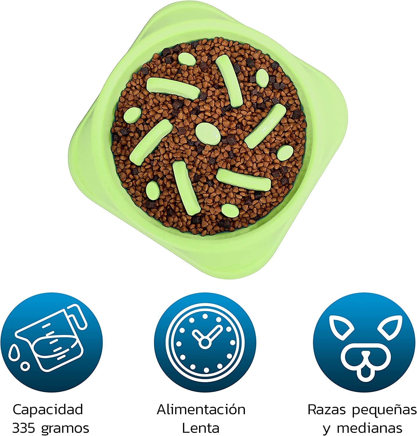 Bluelander Plato para Perro con Alimentación Lenta para Todo Tipo de Razas y Tamaños, Antideslizante, Evita Asfixia e Hinchazón, No Tóxico, Diseño Divertido, Ecológico y Fácil de Lavar (Verde)