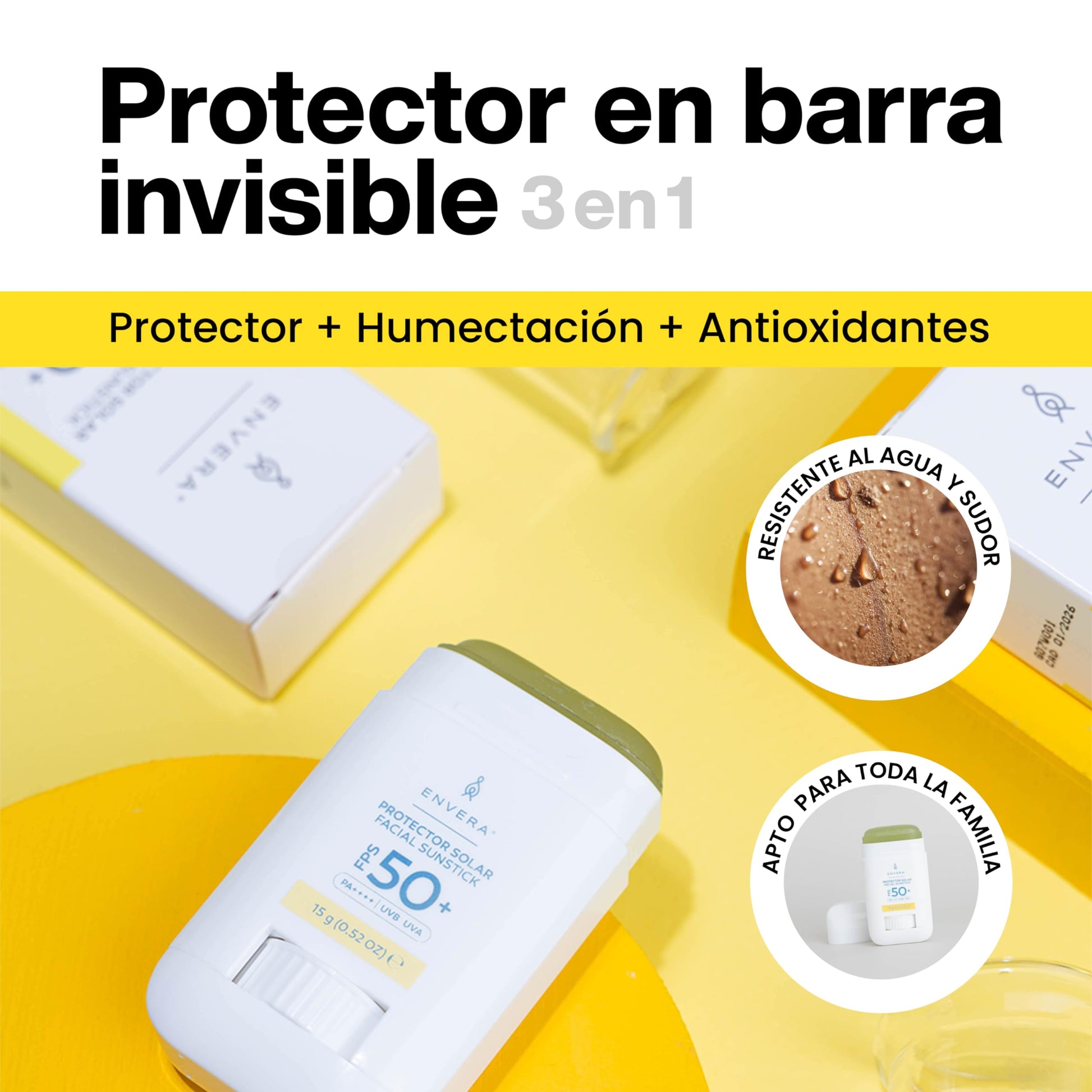 ENVERA Kit "En mi bolsillo" Protector en Barra Invisible + Protector solar Facial en barra con Color para mejillas, párpados y labios | Regalos para Mujer San Valentin