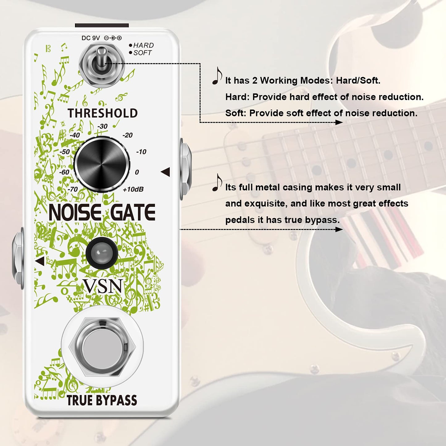 VSN Noise Killer Pedal Noise Gate Suppressor Effect Pedal 2 Modes True Bypass for Electric Guitars LEF-319