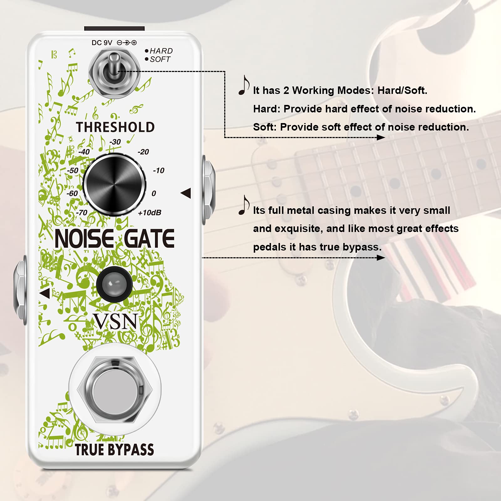 VSN Noise Killer Pedal Noise Gate Suppressor Effect Pedal 2 Modes True Bypass for Electric Guitars LEF-319