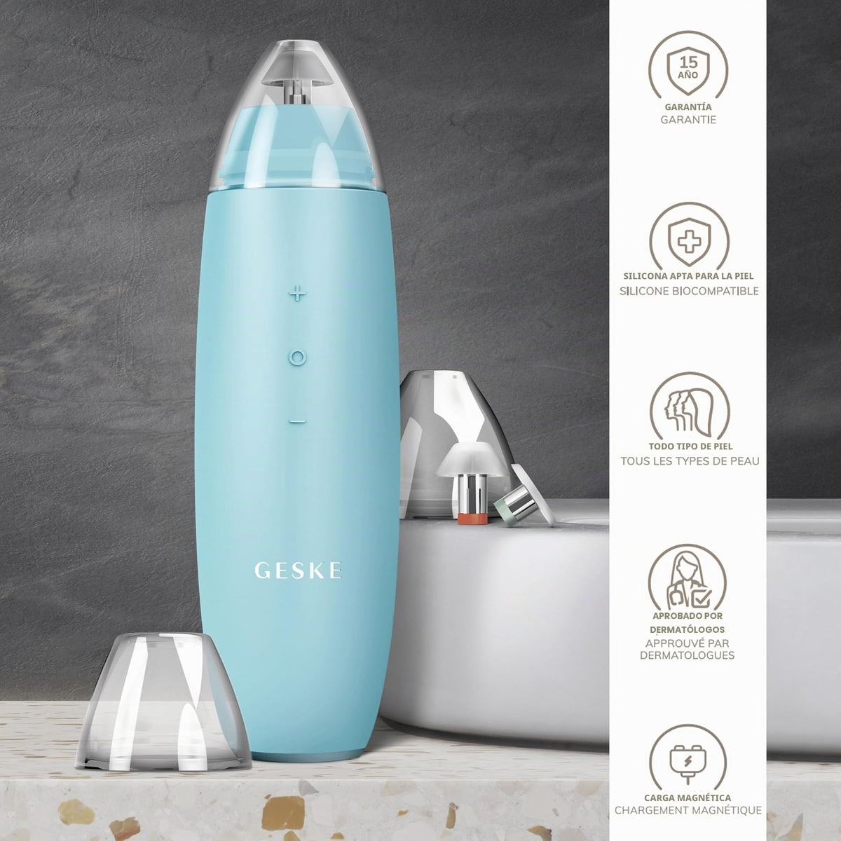 GESKE | Eliminador de puntos negros 7 en 1 | Limpiador facial eléctrico | Limpieza al vacío innovadora | Herramienta de belleza
