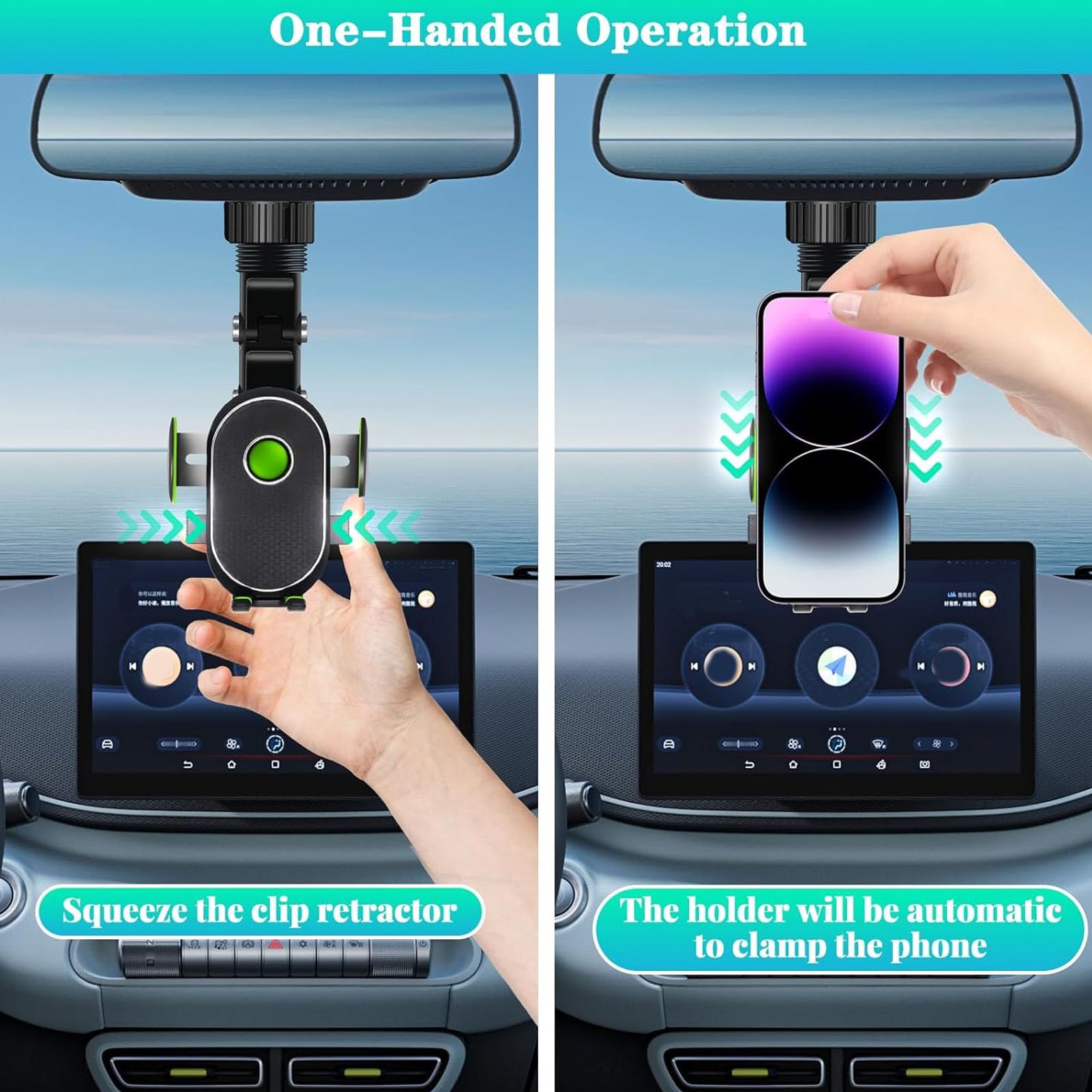 Gugxiom Soporte para Teléfono con Espejo Retrovisor, Soporte para Celular Automóvil con Rotación de 360 ° y Retráctil, Soporte para Teléfono con Espejo para Auto, Automovil